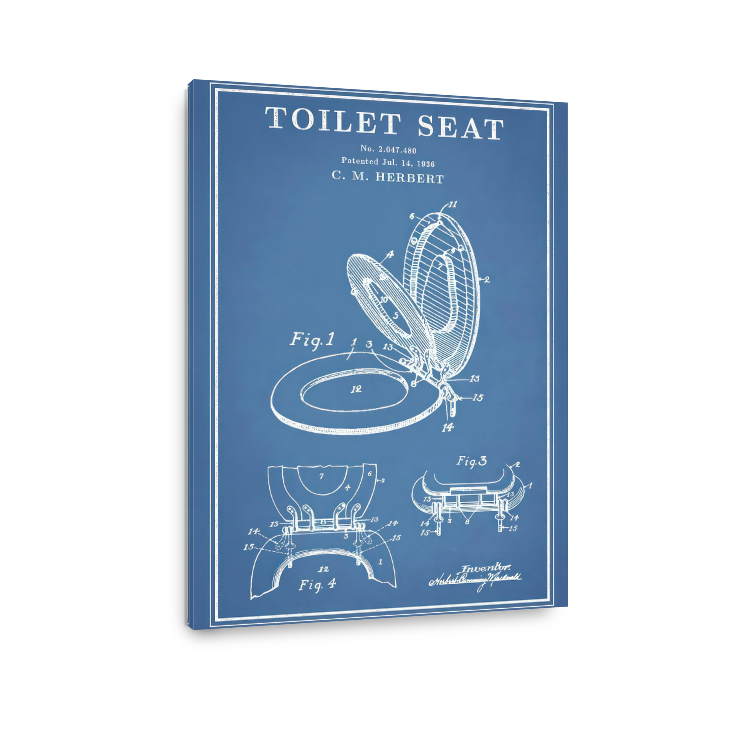 Vintage Toilet Seat Blueprint Art