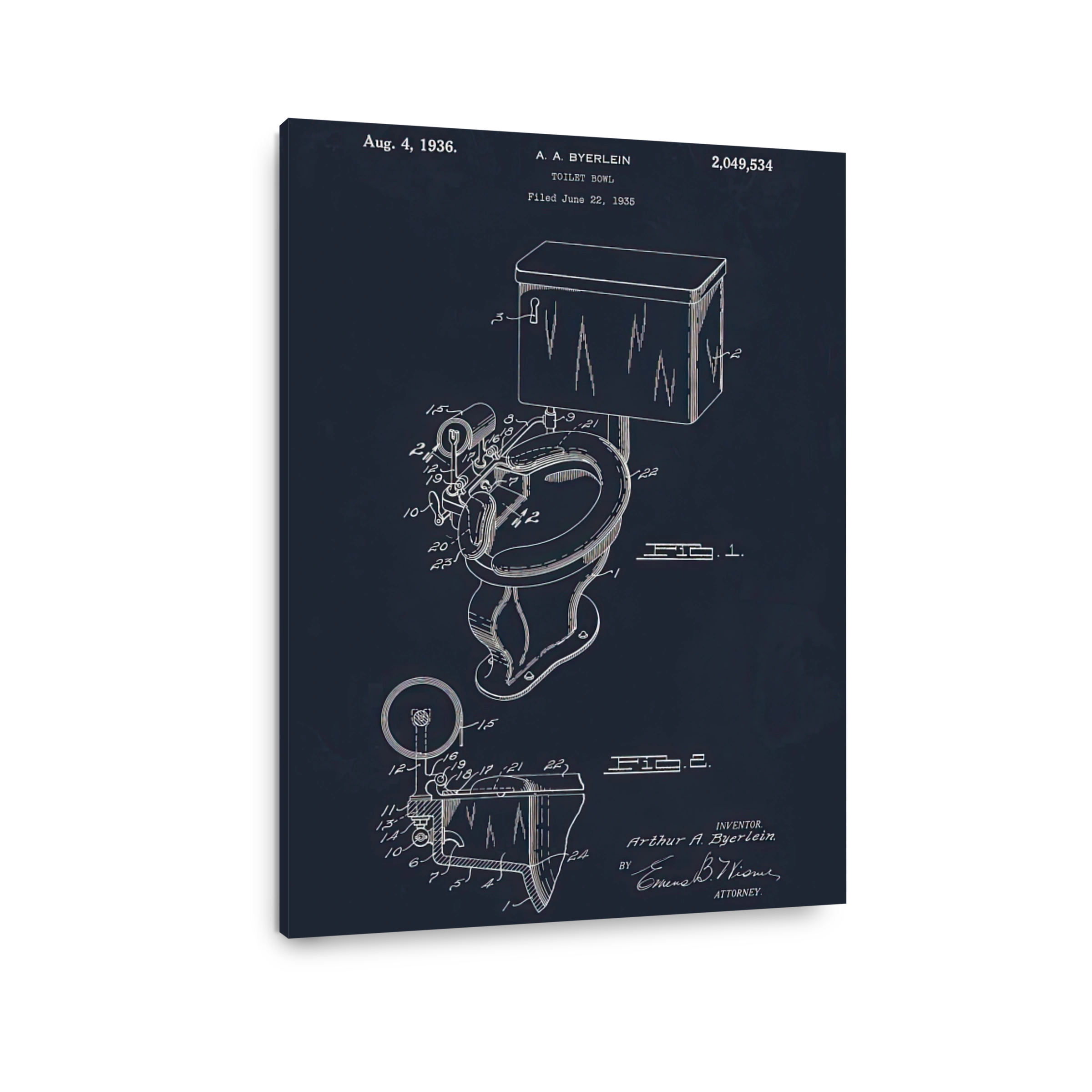 Vintage Toilet Bowl Blueprint Art