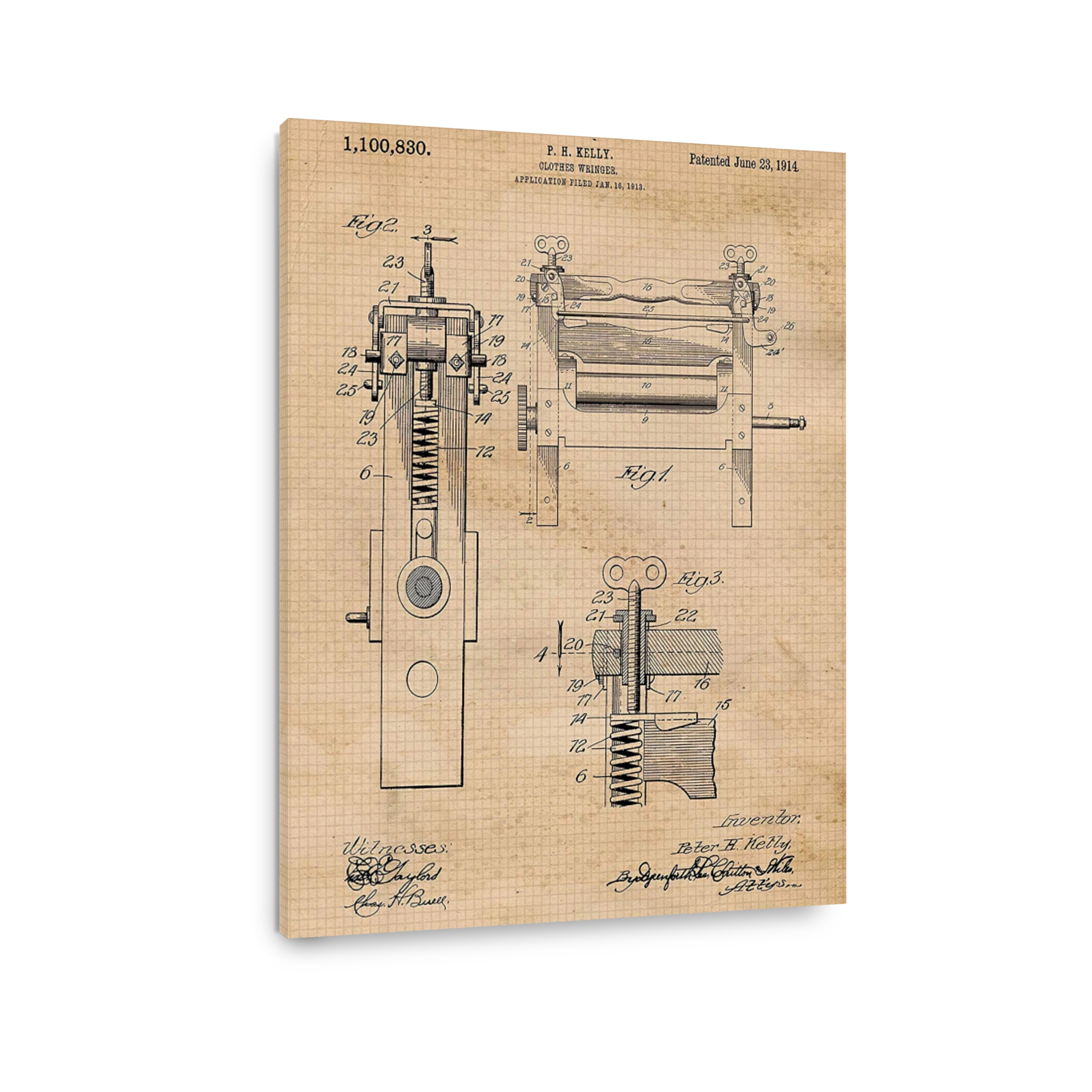 Vintage Clothes Wringer Patent Drawing