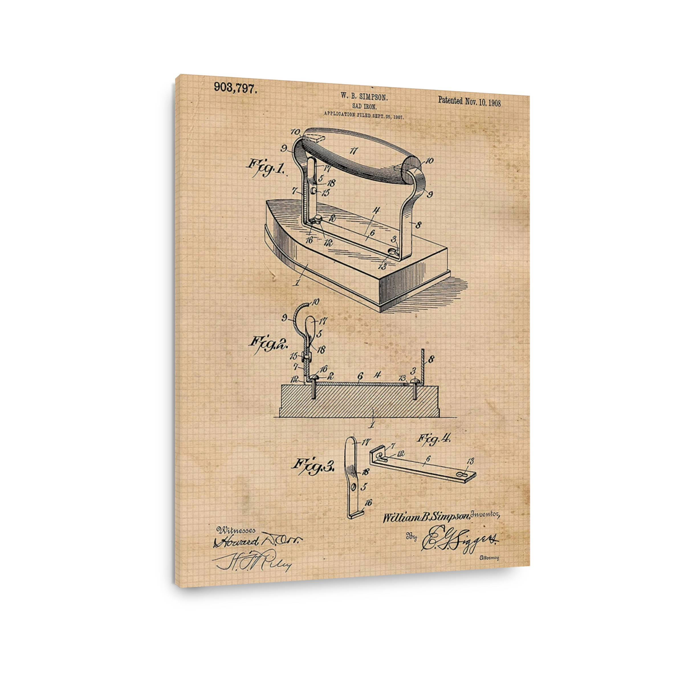 Vintage Sad Iron Patent Drawing