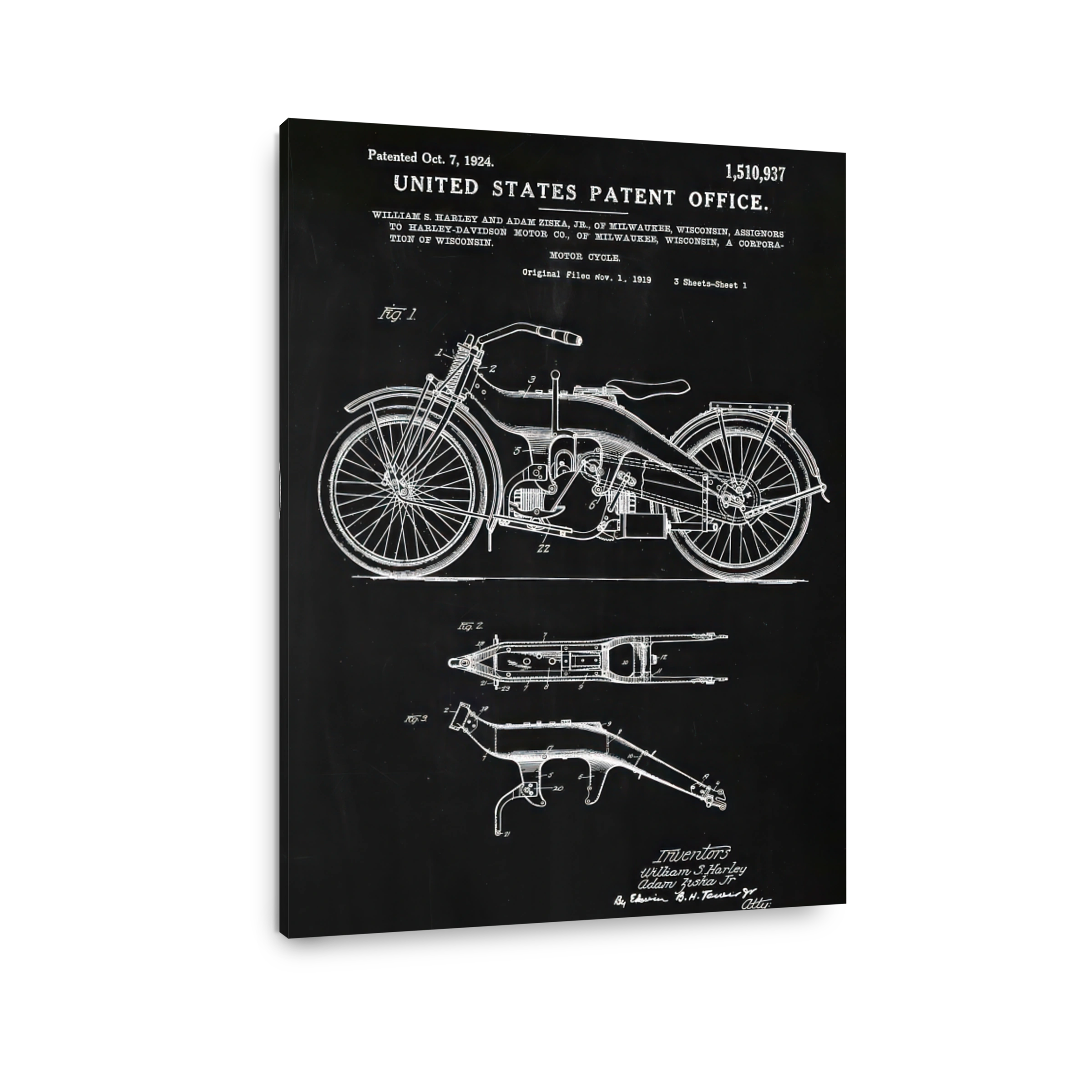 Harley-Davidson Motorcycle Patent Blueprint Art