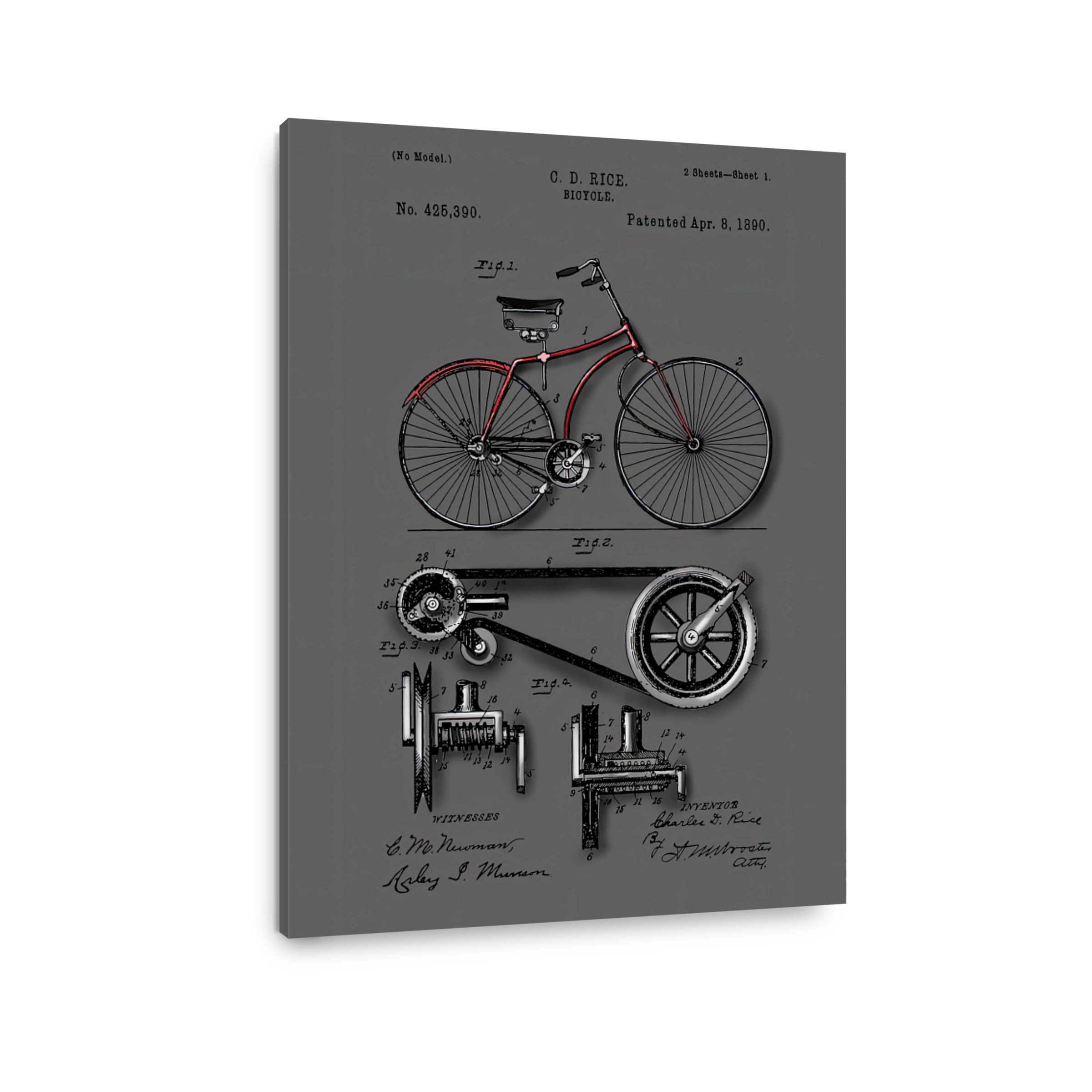 Vintage Bicycle Patent Blueprint Art