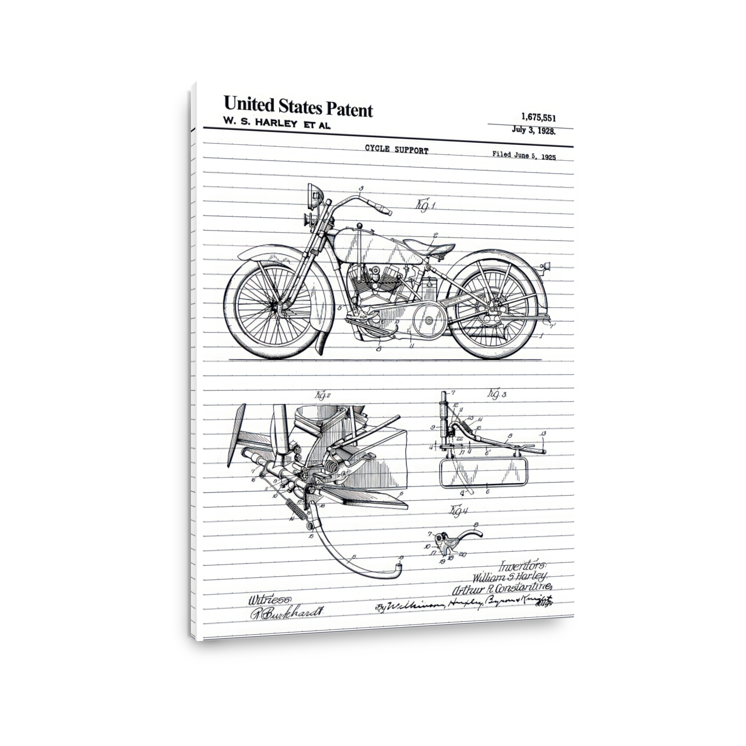 Harley Motorcycle Patent Blueprint Art