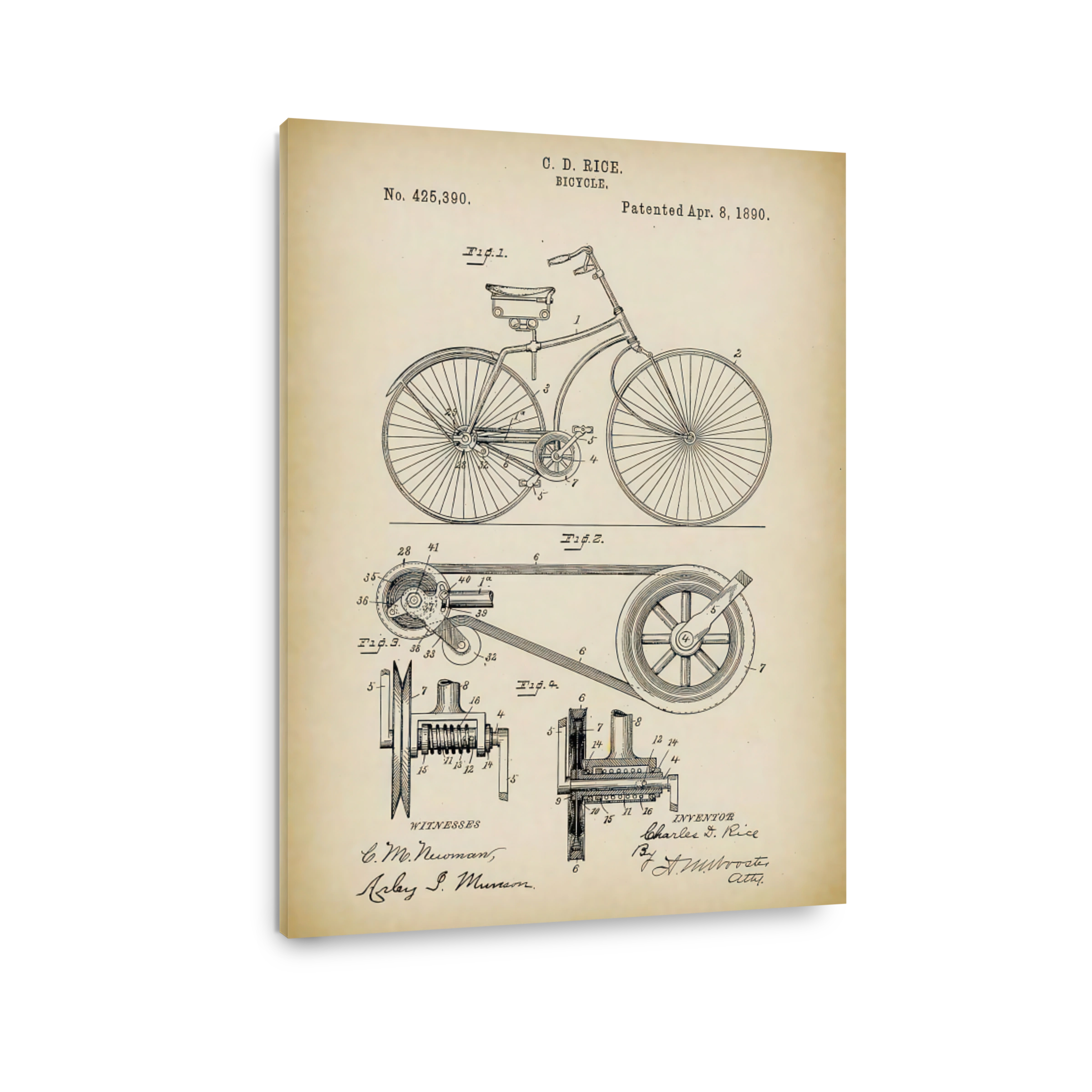 Vintage Bicycle Patent Blueprint
