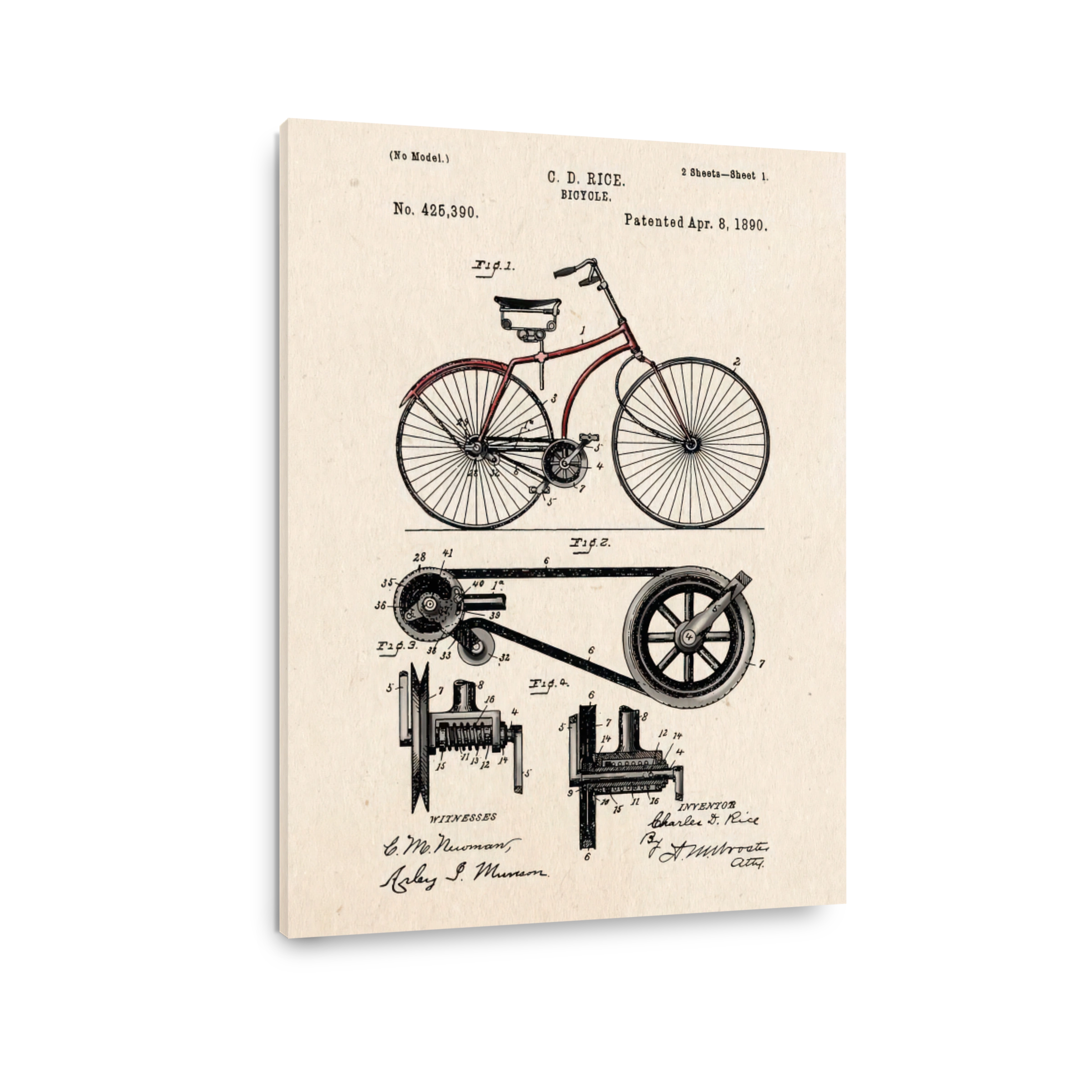Vintage Bicycle Patent Blueprint