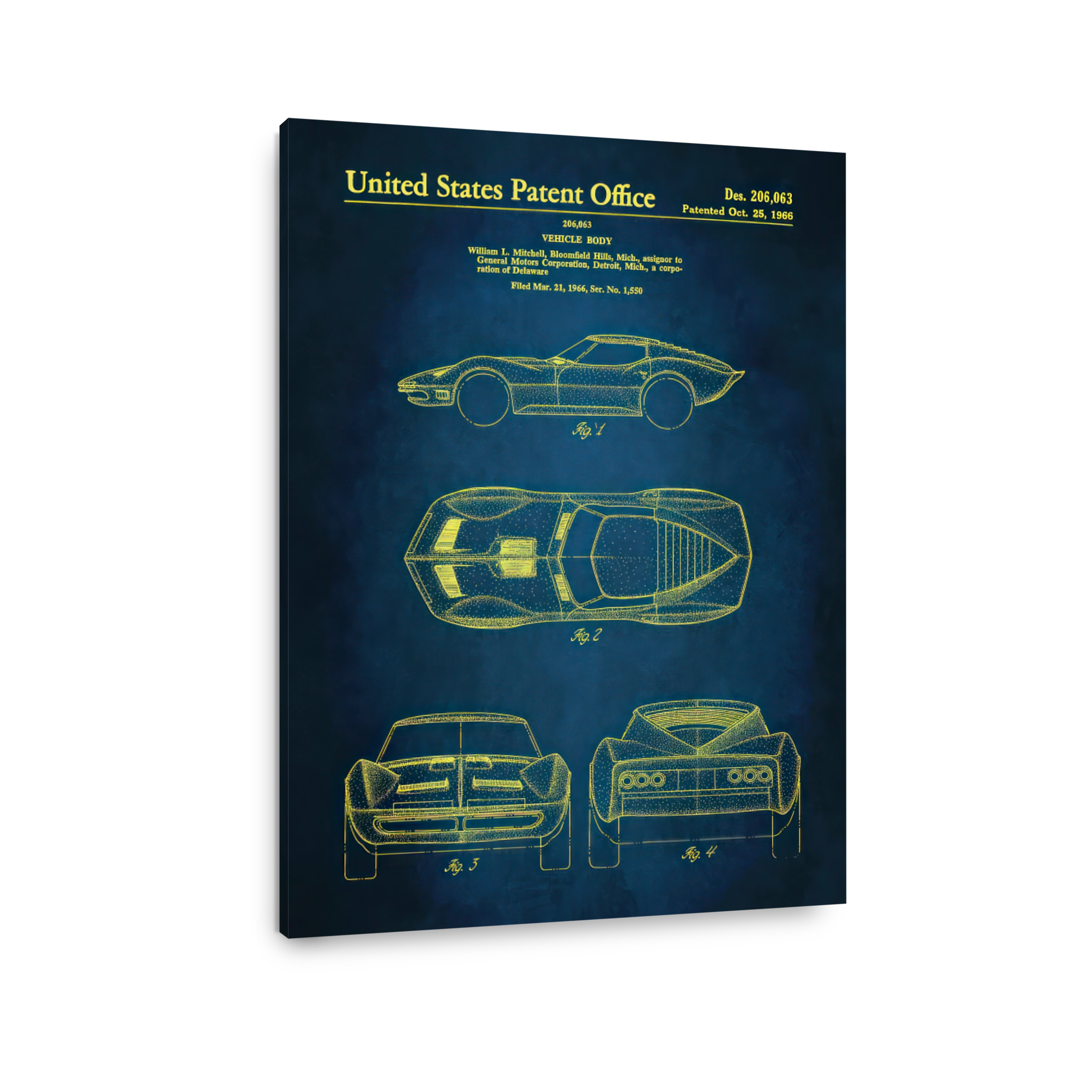 Vintage Corvette Blueprint Art