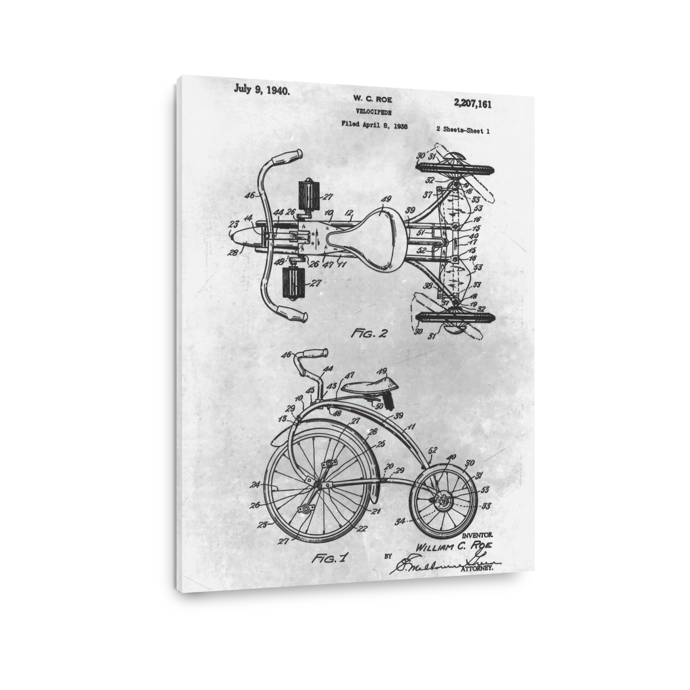 Vintage Velocipede Patent Blueprint