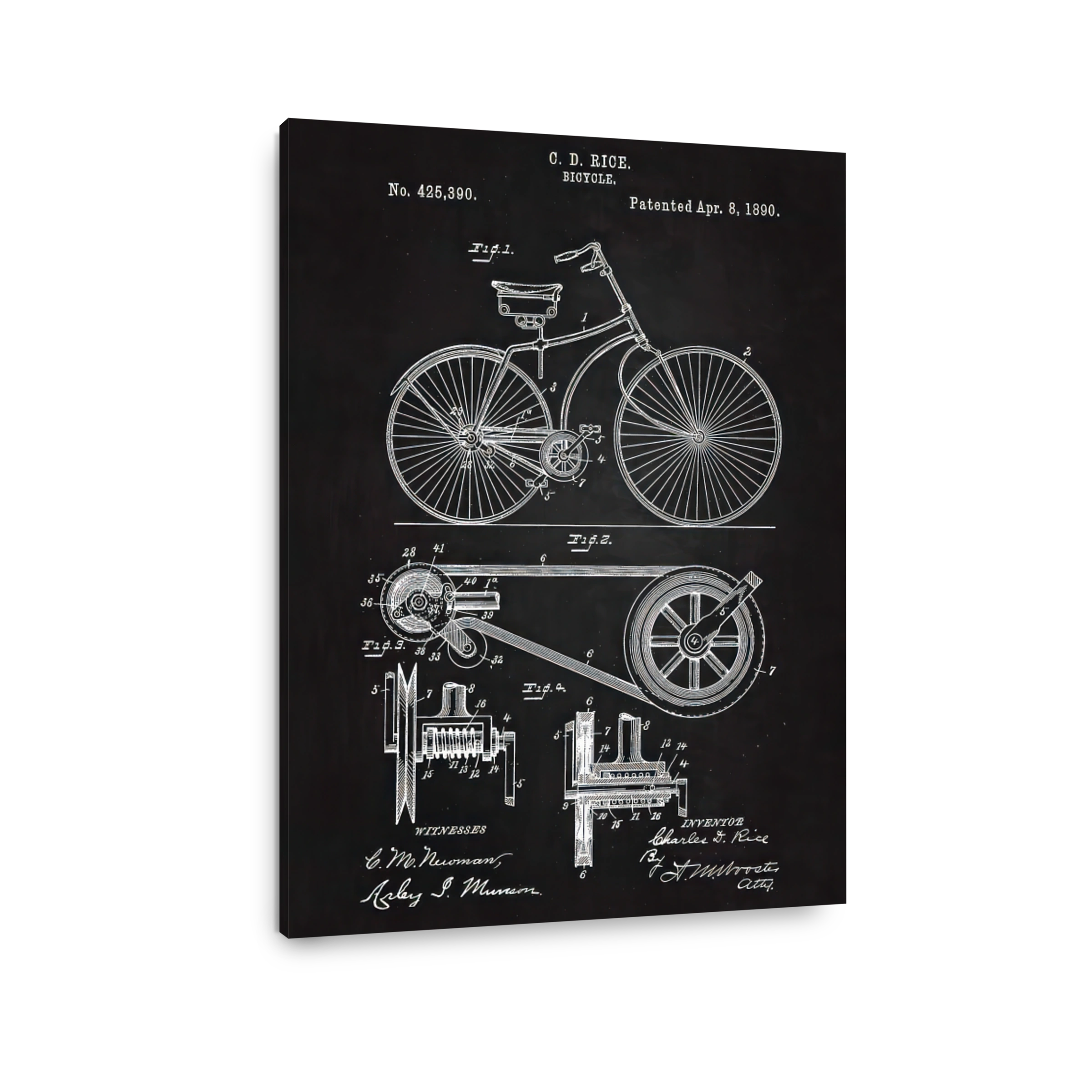 Vintage Bicycle Patent Blueprint Art