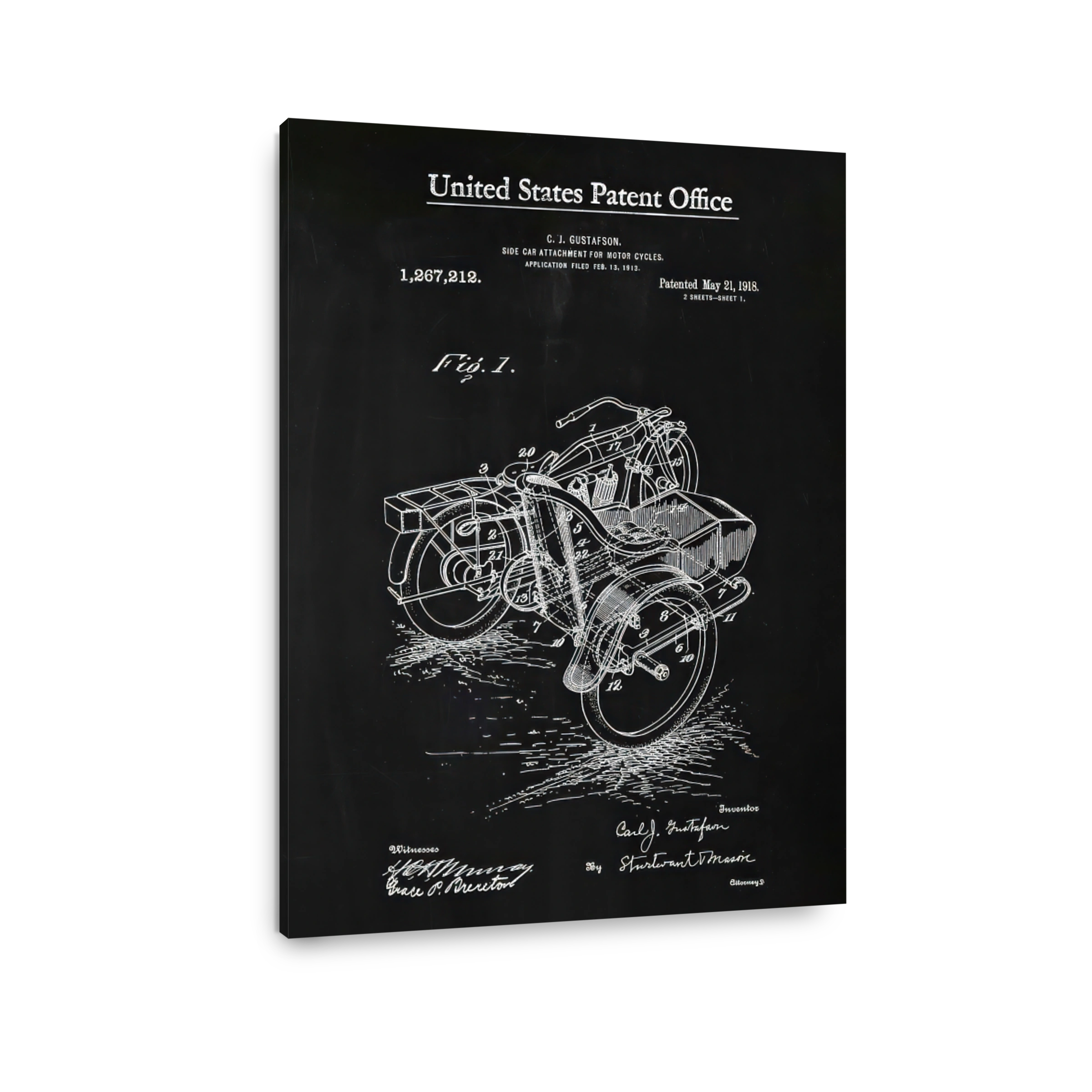 Motorcycle Sidecar Patent Blueprint Art