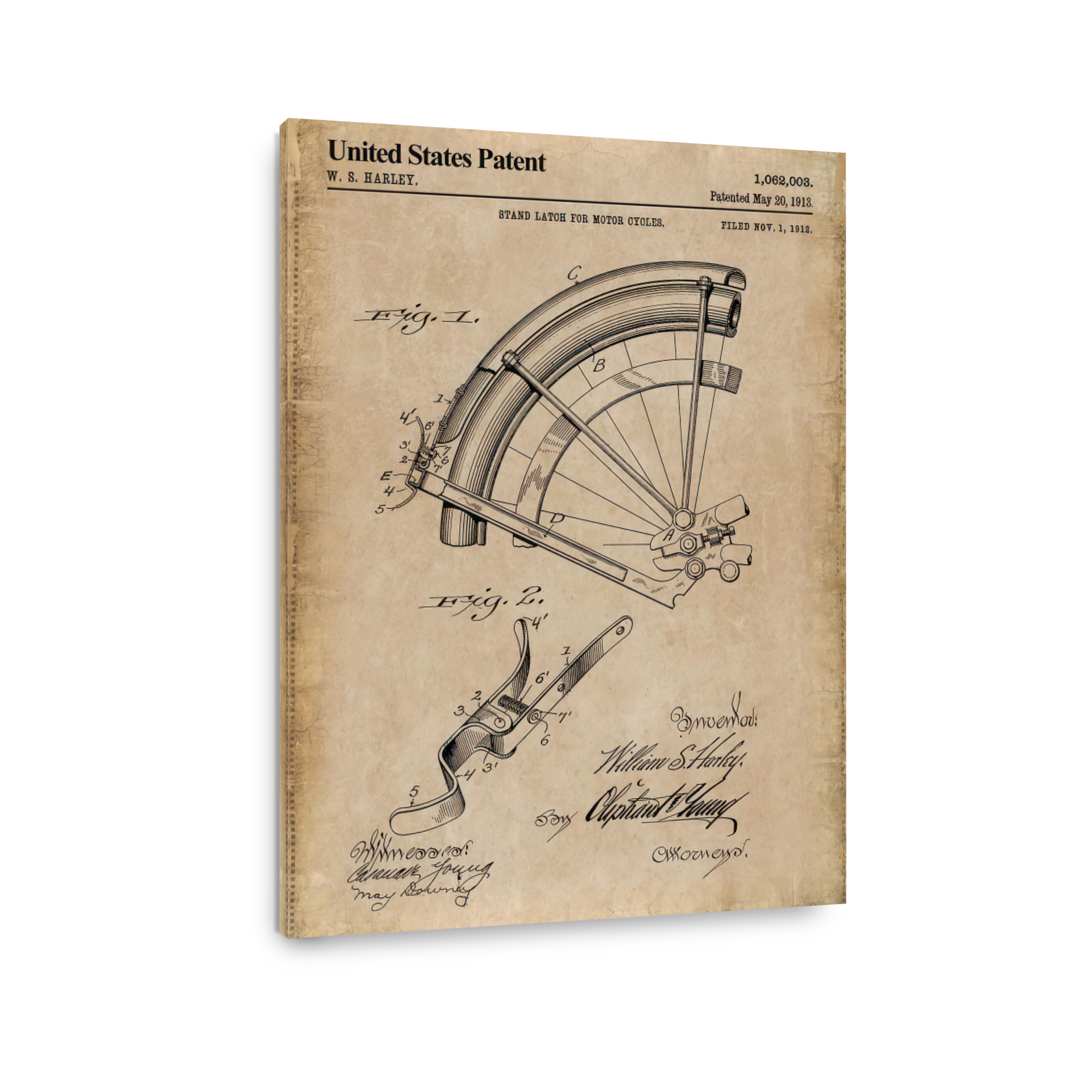 Vintage Harley Motorcycle Stand Latch Patent