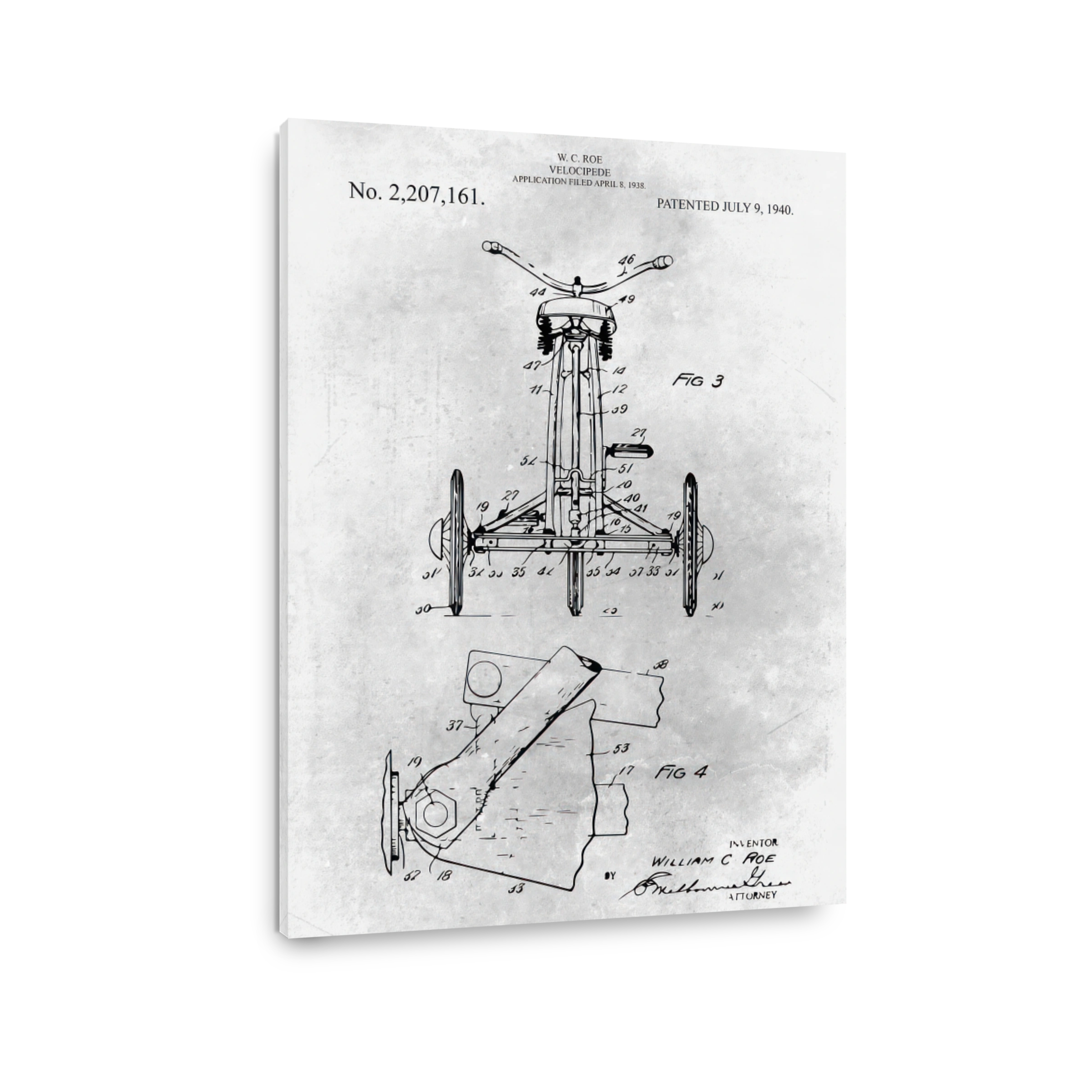 Vintage Velocipede Patent Blueprint