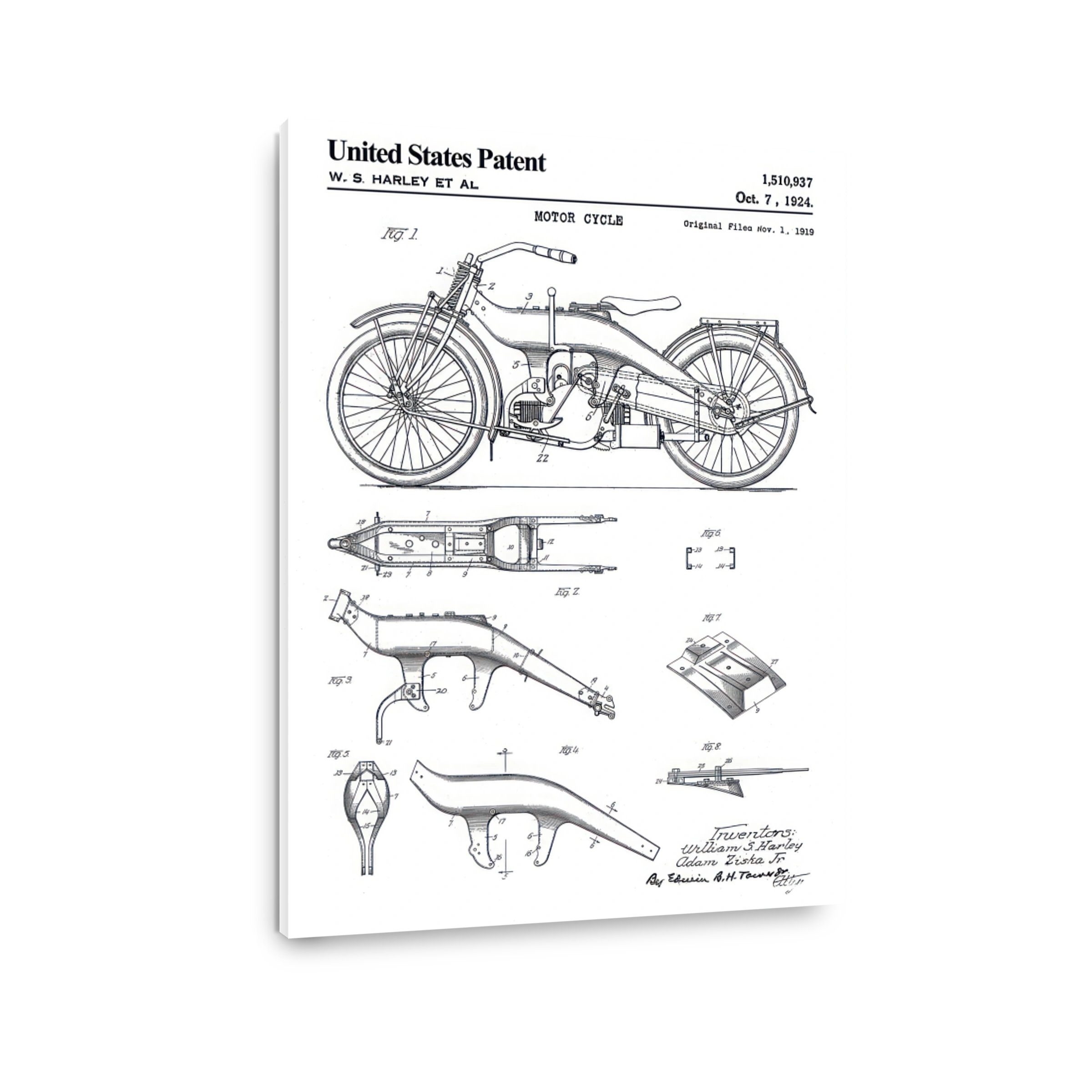 Vintage Motorcycle Patent Blueprint Art