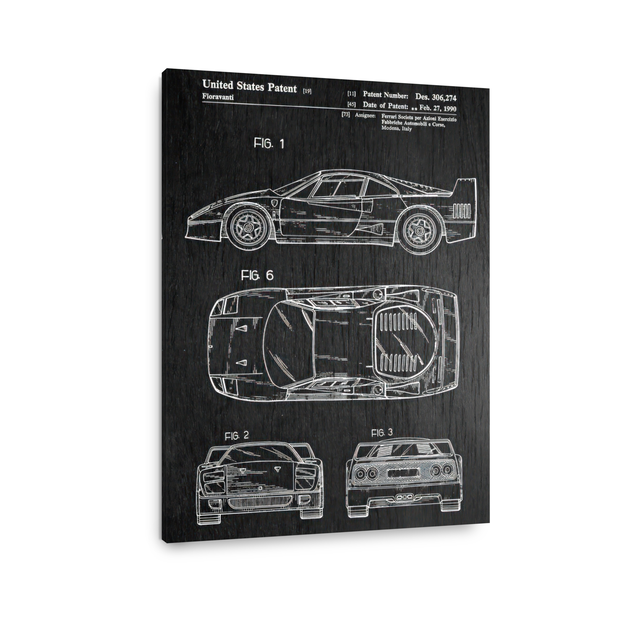 Ferrari F40 Patent Blueprint Art