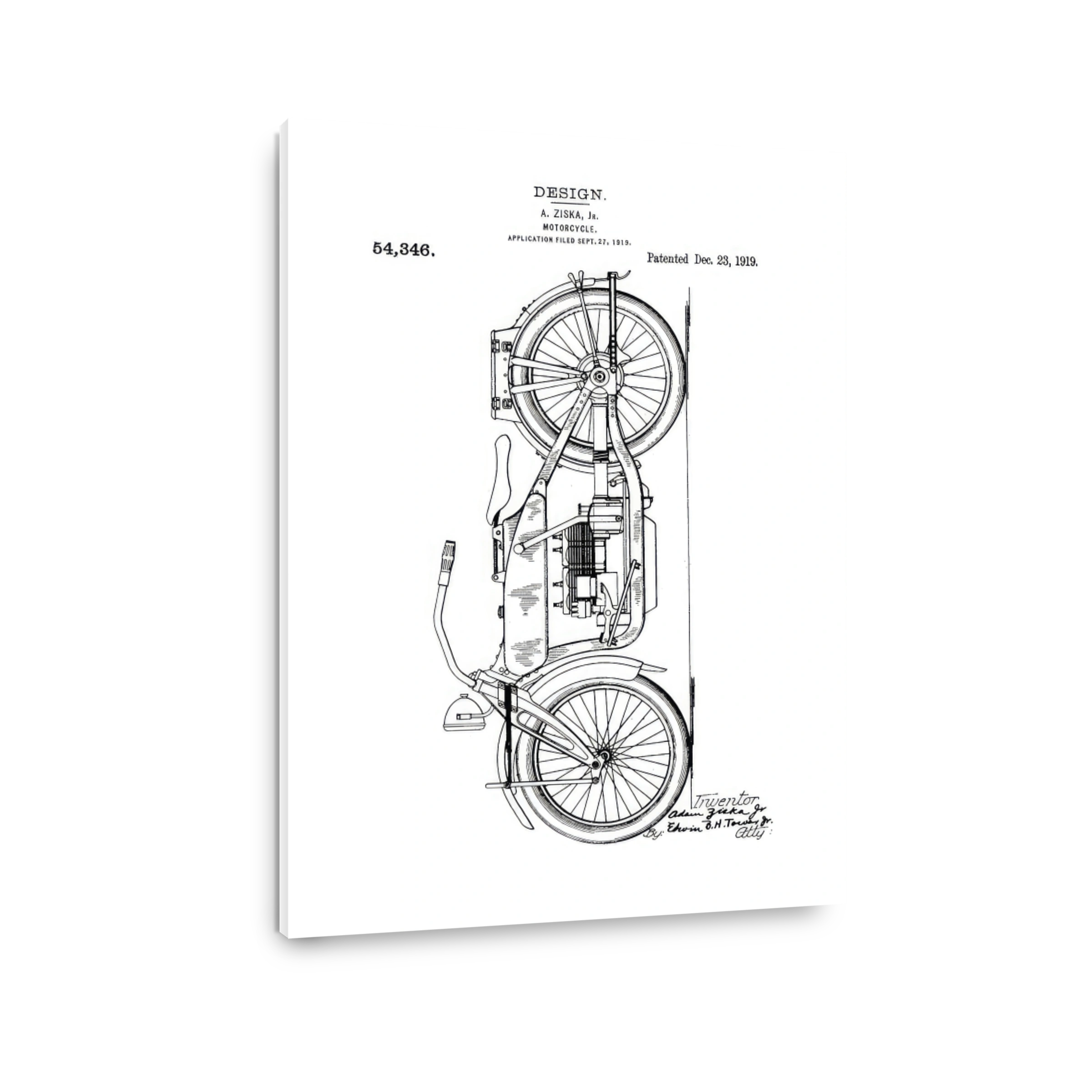Vintage Motorcycle Patent Blueprint Art