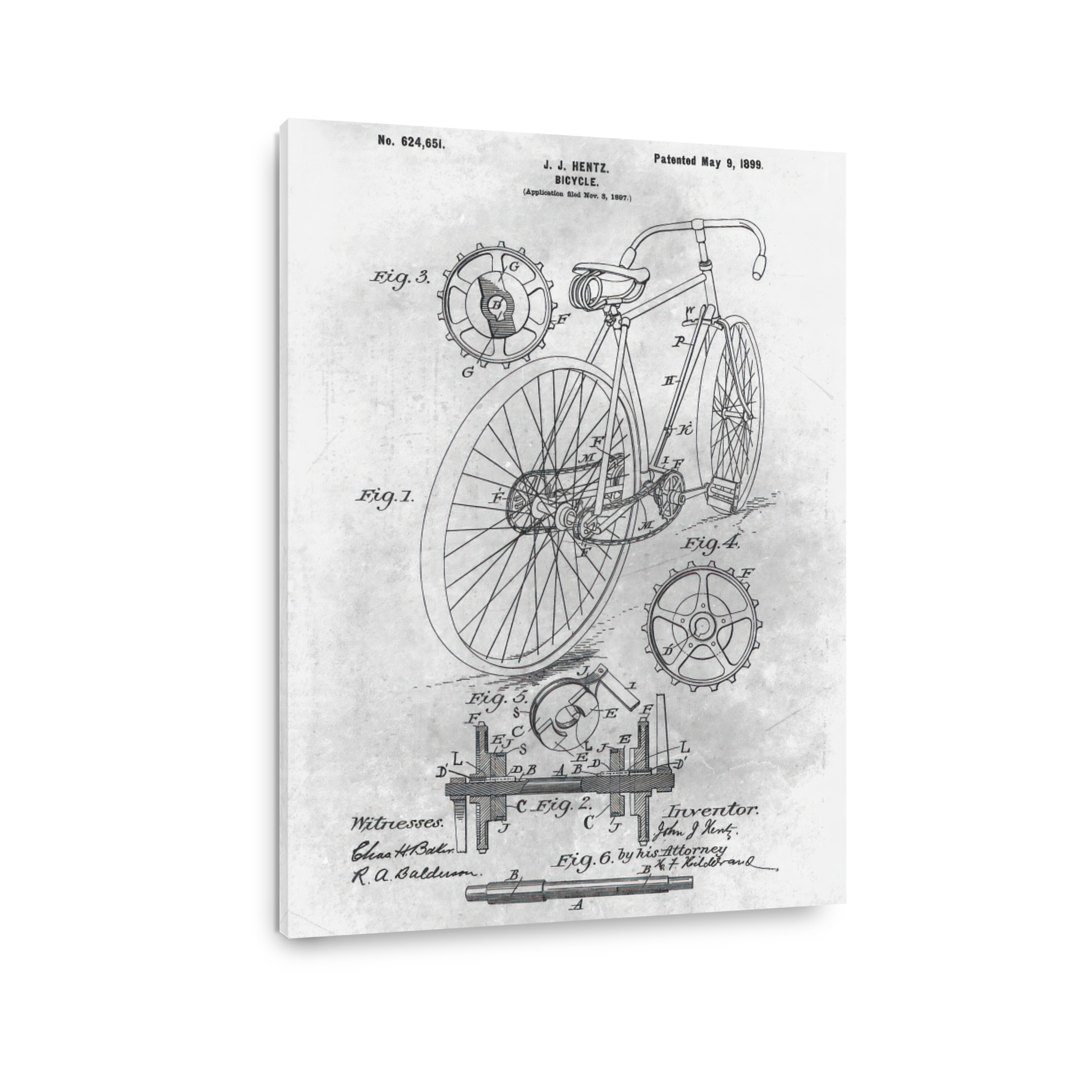 J. J. Hentz Bicycle Patent Blueprint