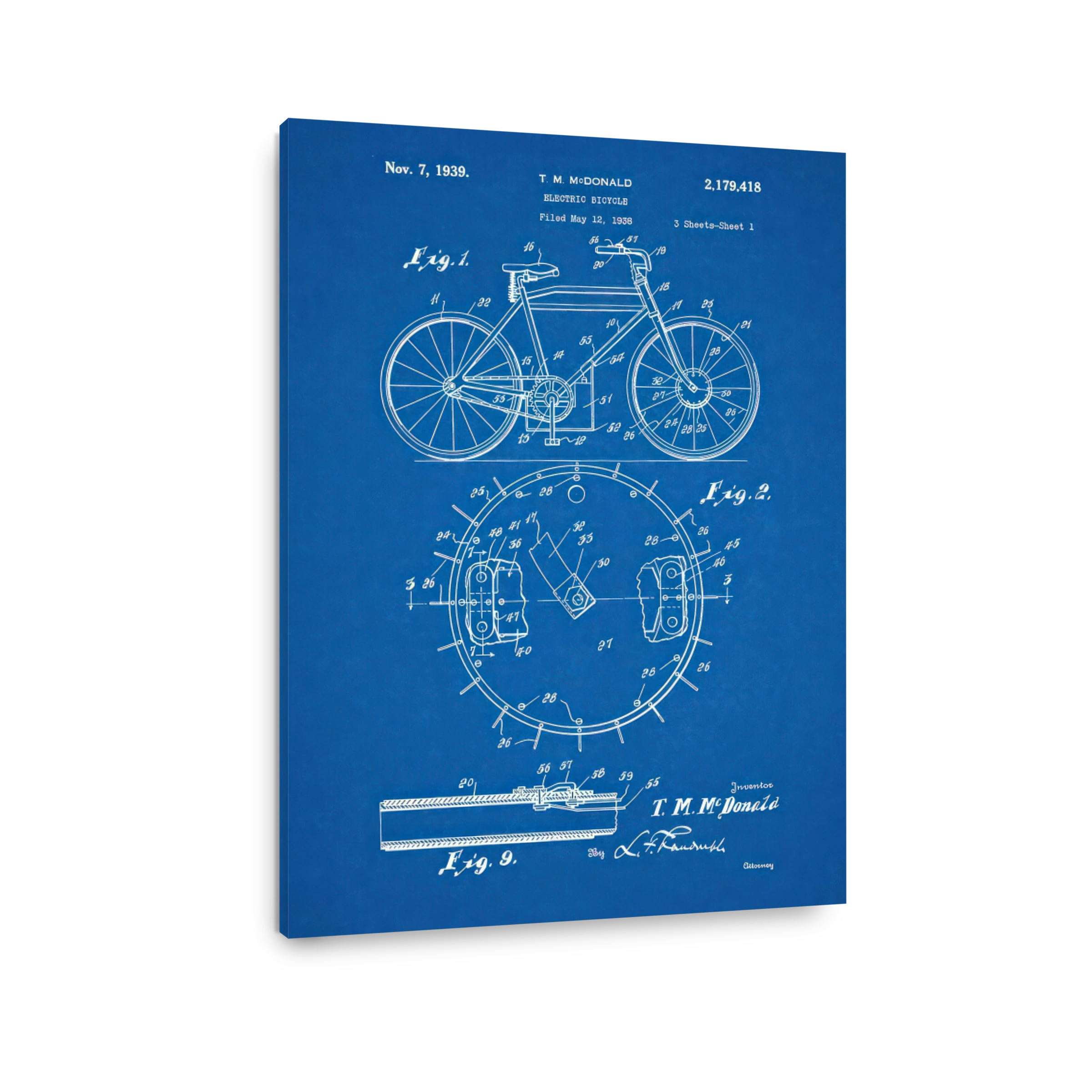 Vintage Electric Bicycle Patent Blueprint