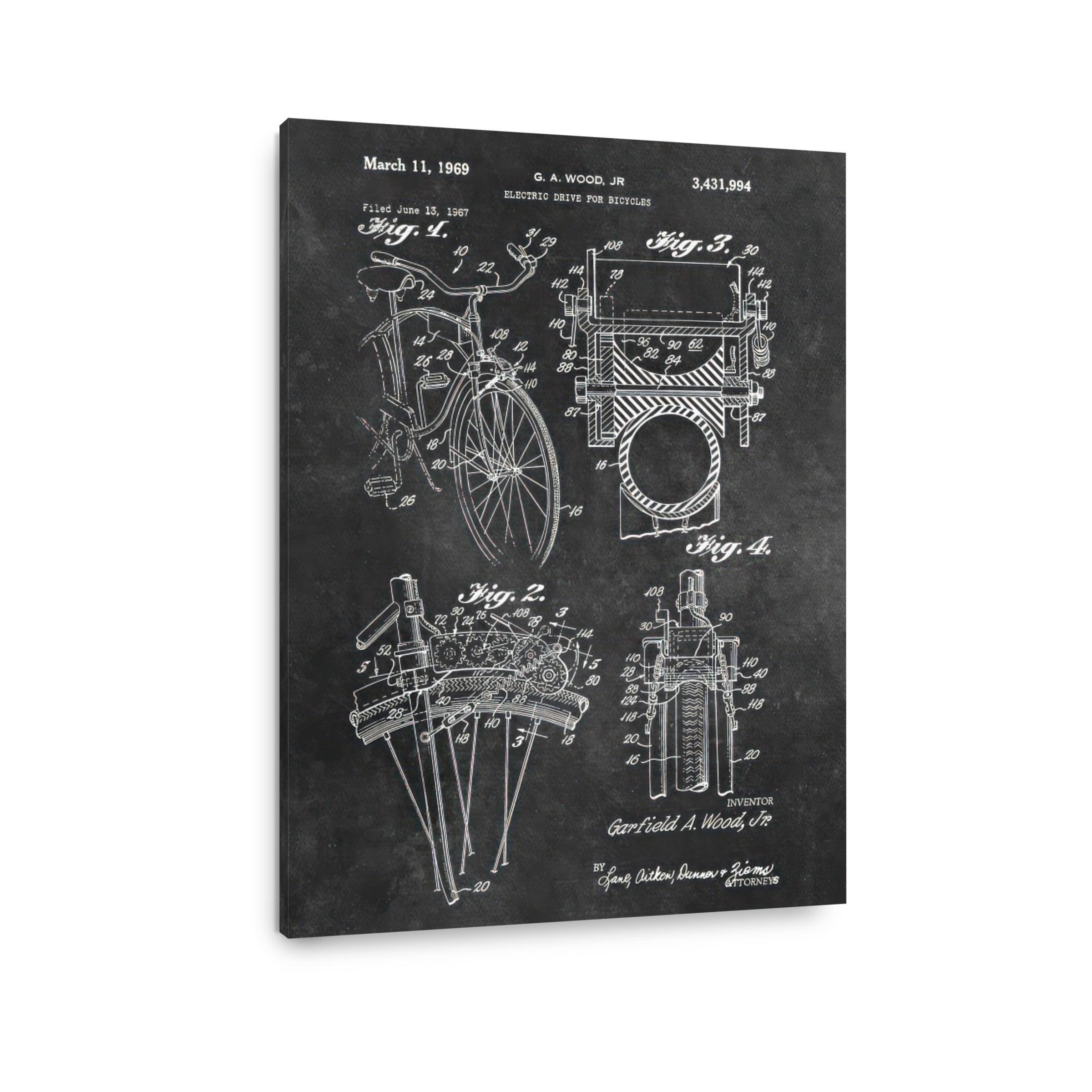 Vintage Bicycle Electric Drive Patent Blueprint