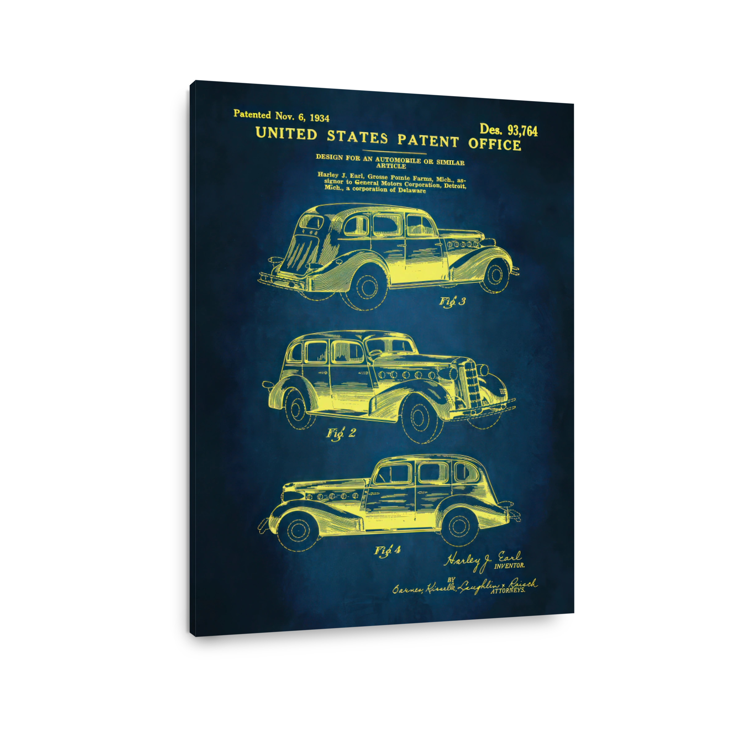 Automobile Patent Blueprint by Harley Earl
