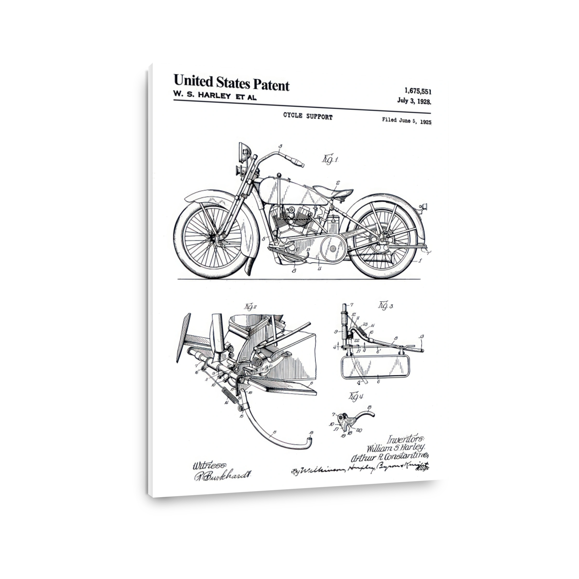 Harley Motorcycle Patent Blueprint Art