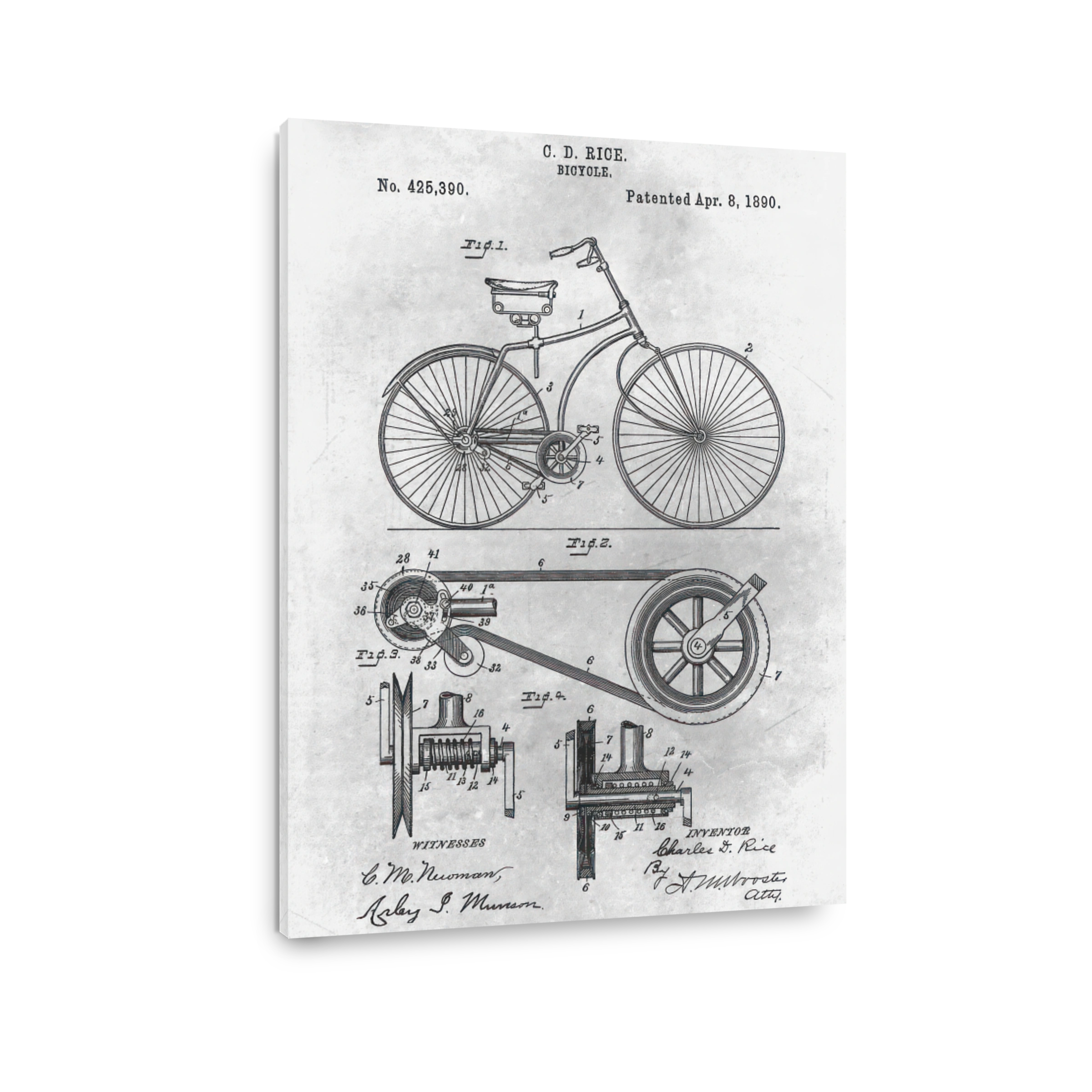 Vintage Bicycle Patent Blueprint Art