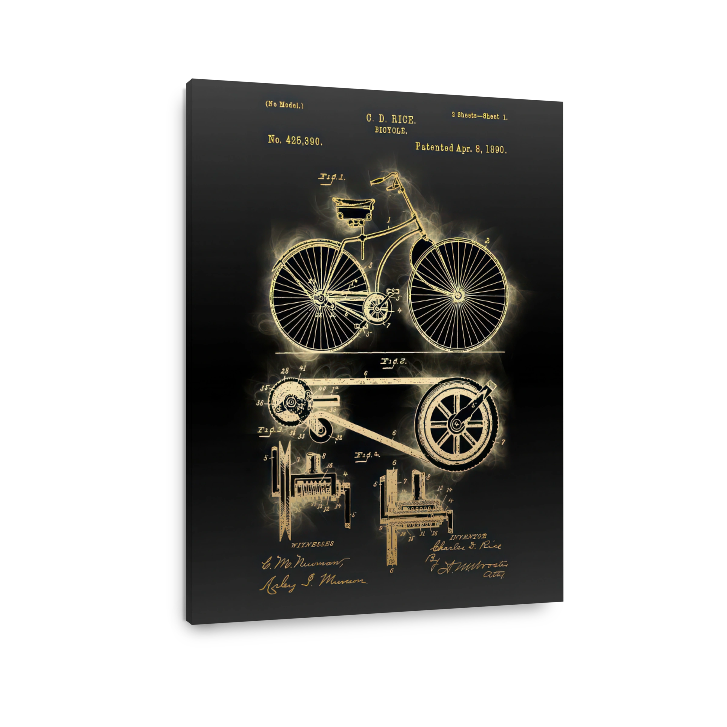 Vintage Bicycle Patent Blueprint Art