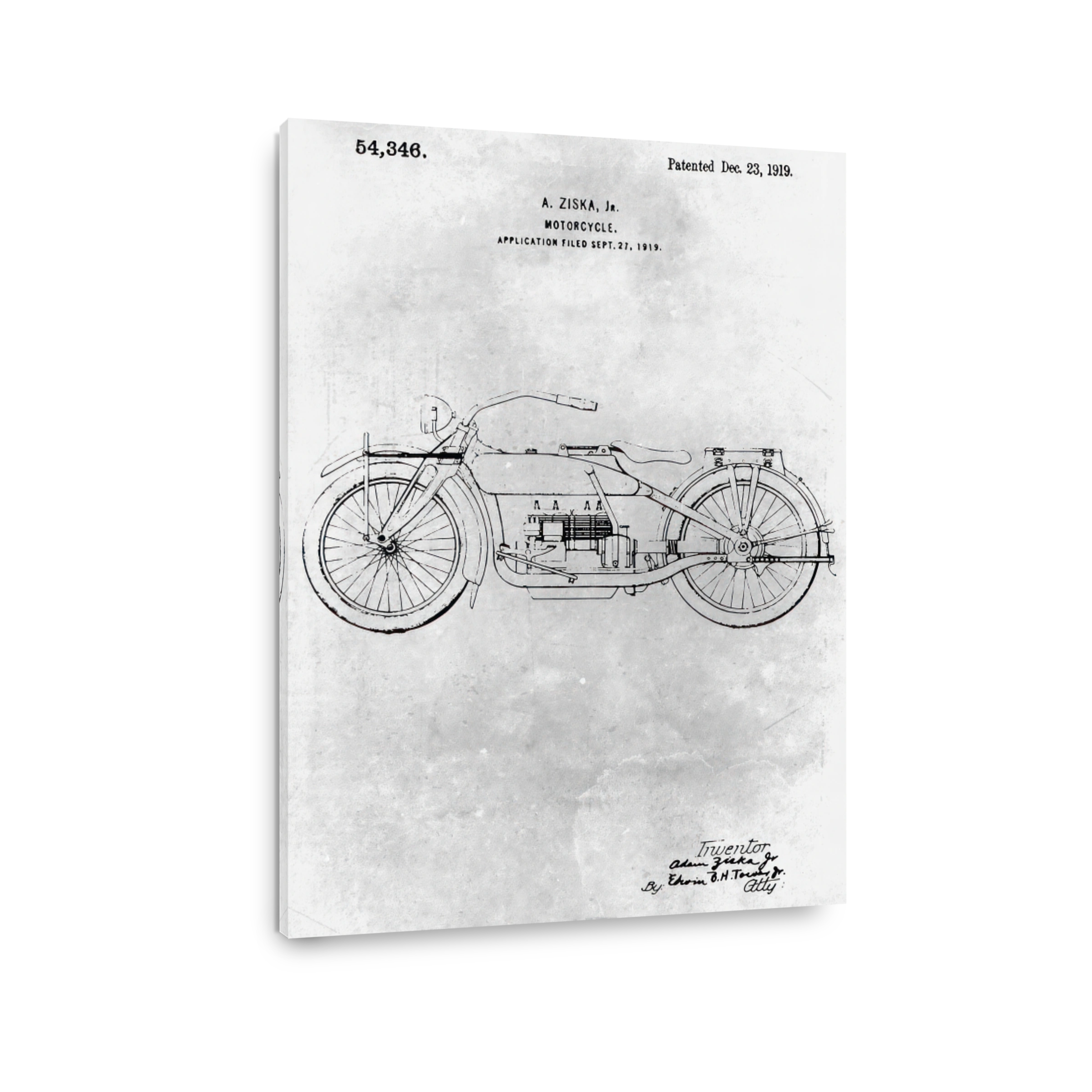 Vintage Motorcycle Patent Blueprint