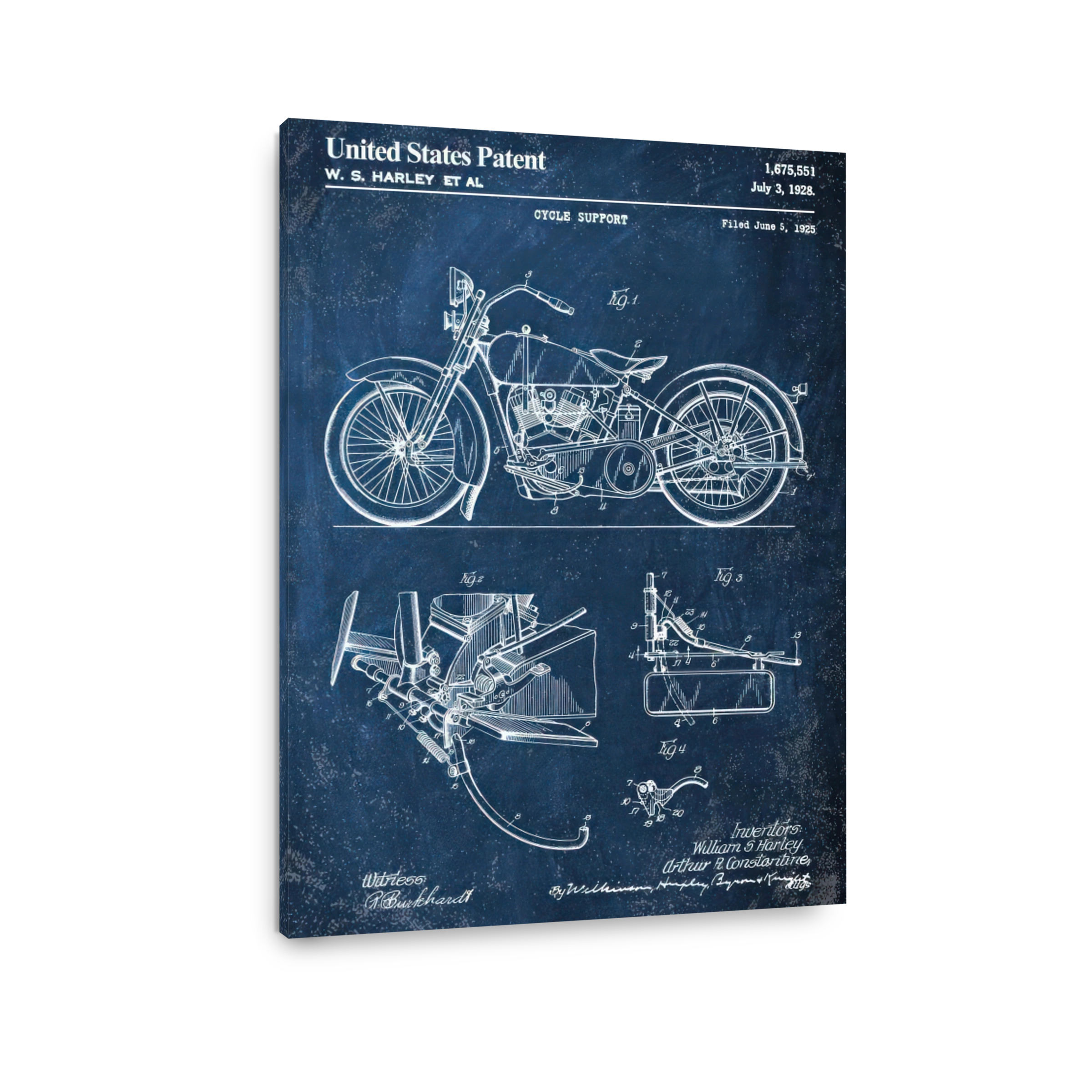 Harley Motorcycle Patent Blueprint Art