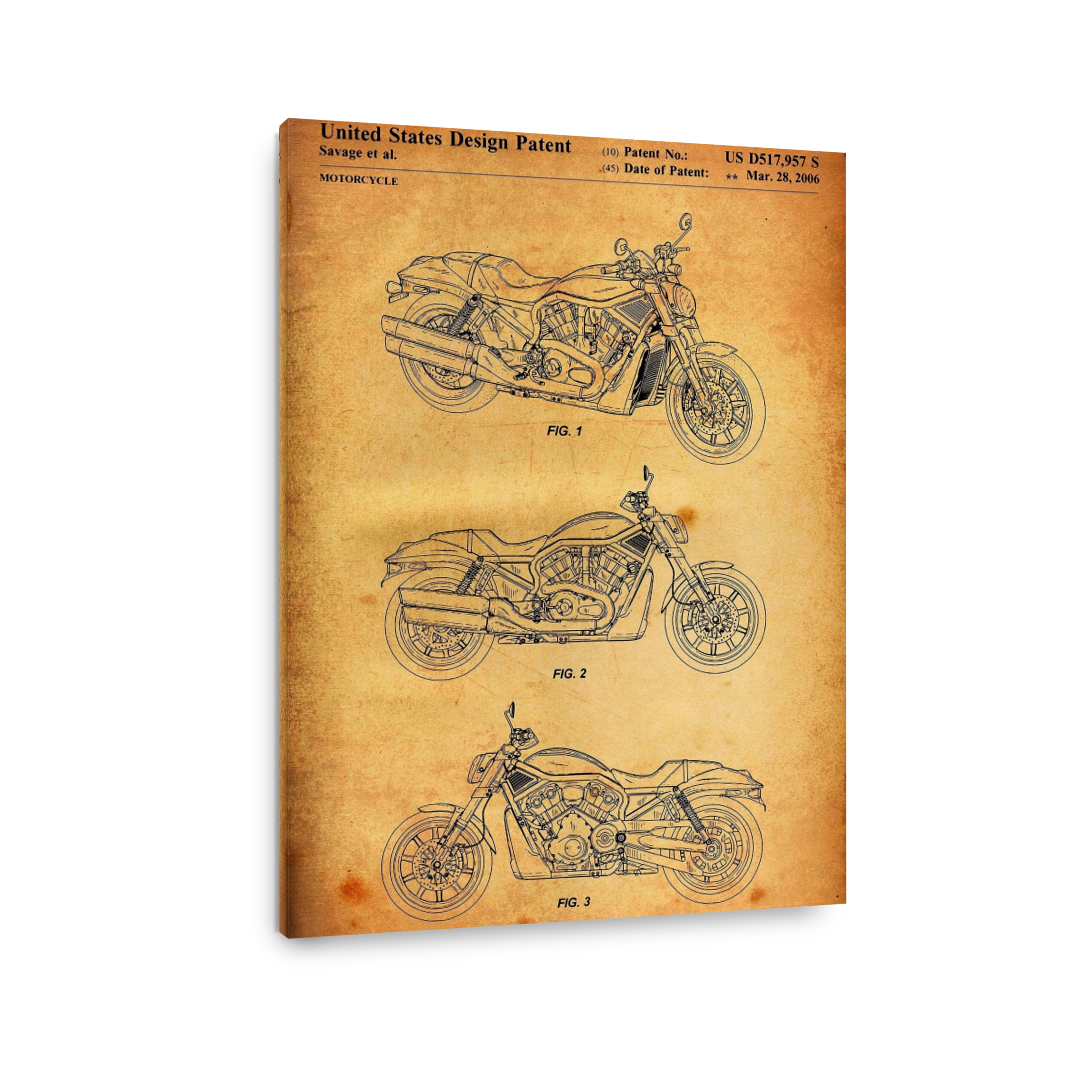 Motorcycle Design Patent Blueprint Art