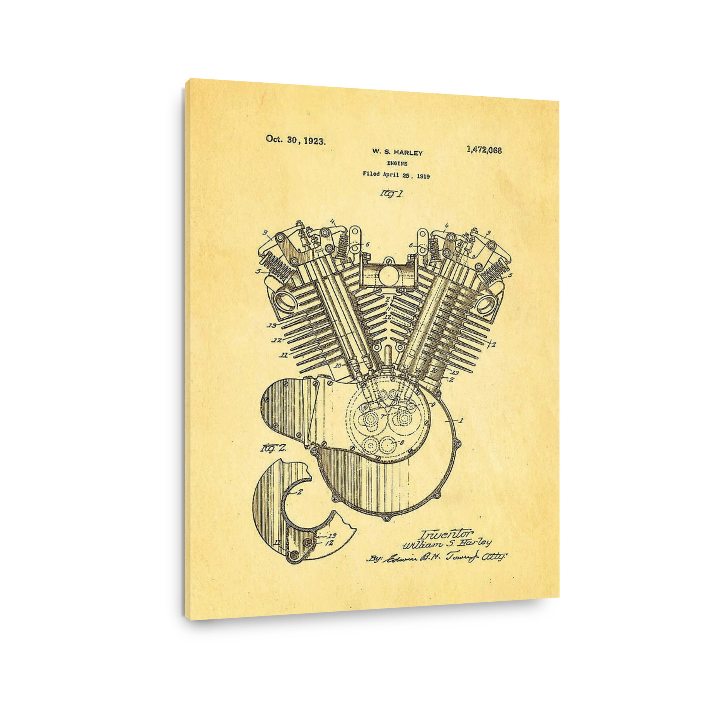 Harley Davidson Engine Blueprint Art