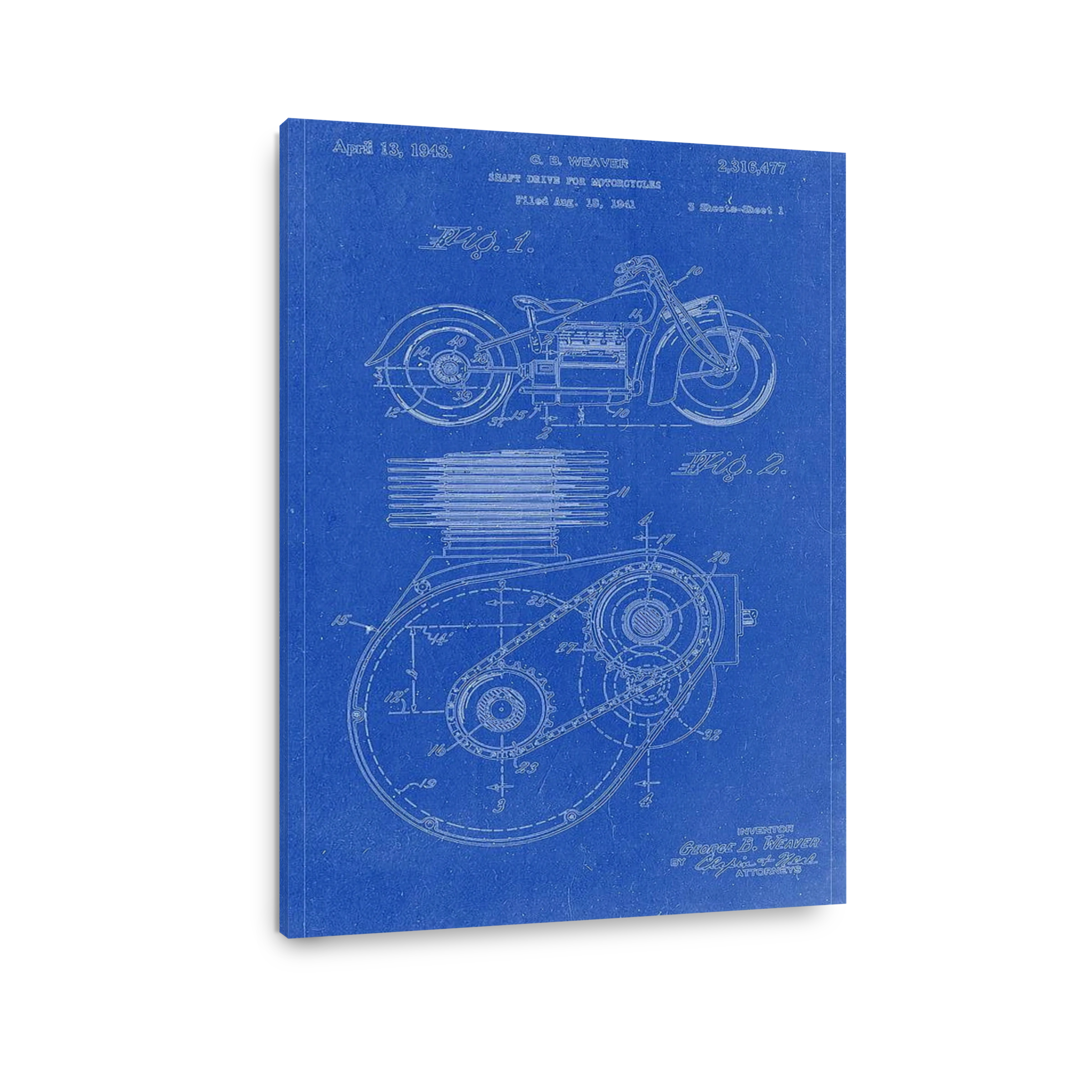 Vintage Motorcycle Patent Blueprint Art