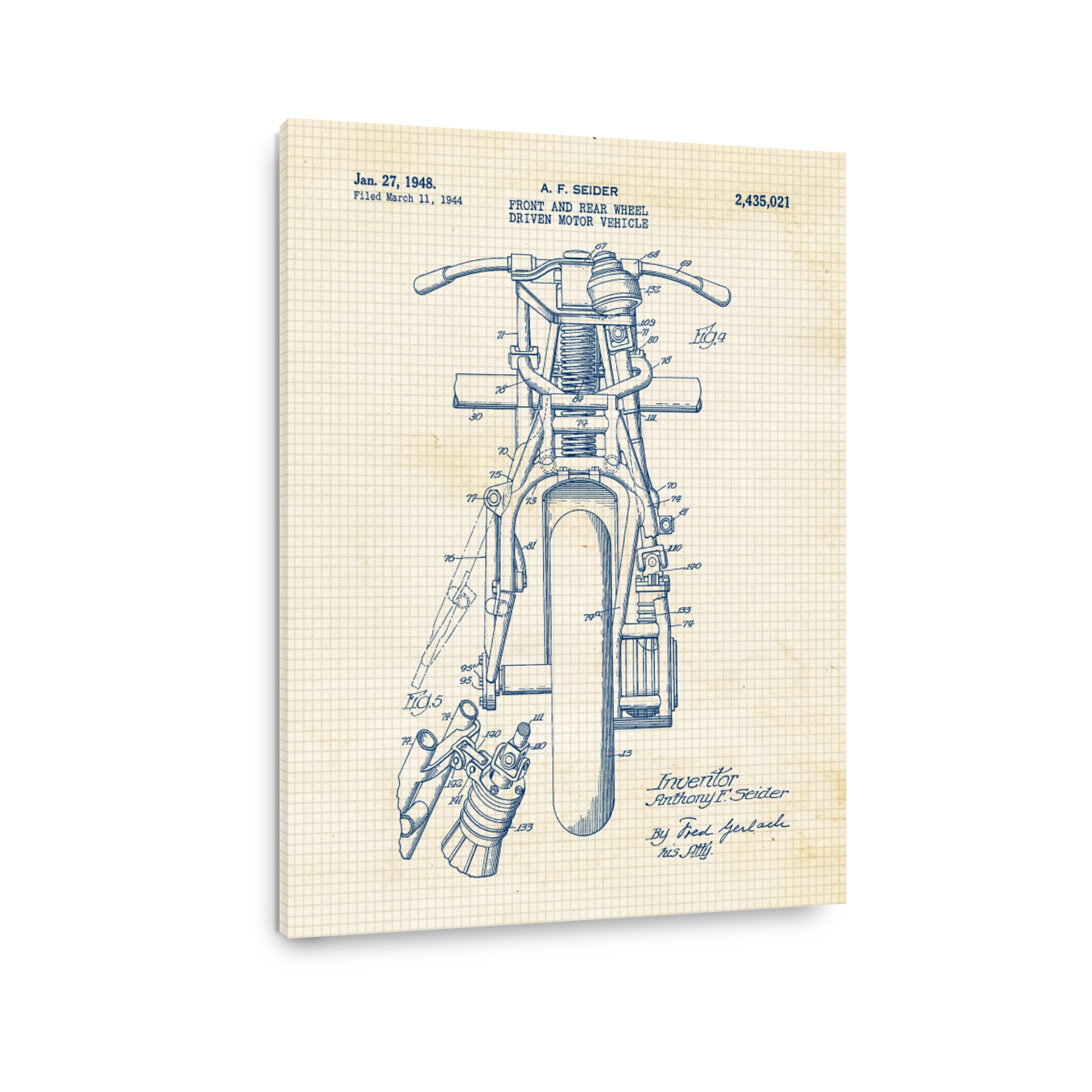 Vintage Motorcycle Patent Blueprint Art