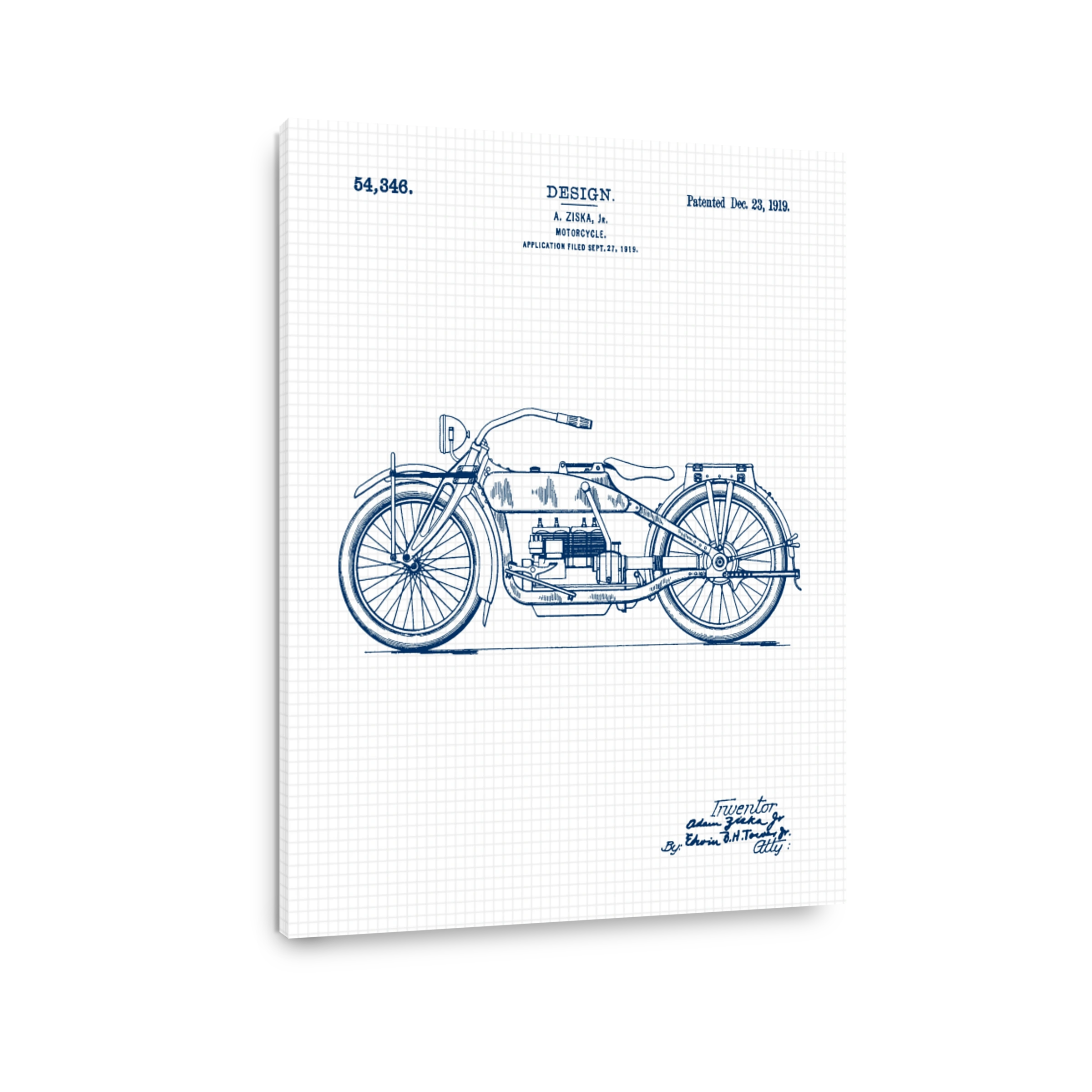 Vintage Motorcycle Patent Blueprint Art