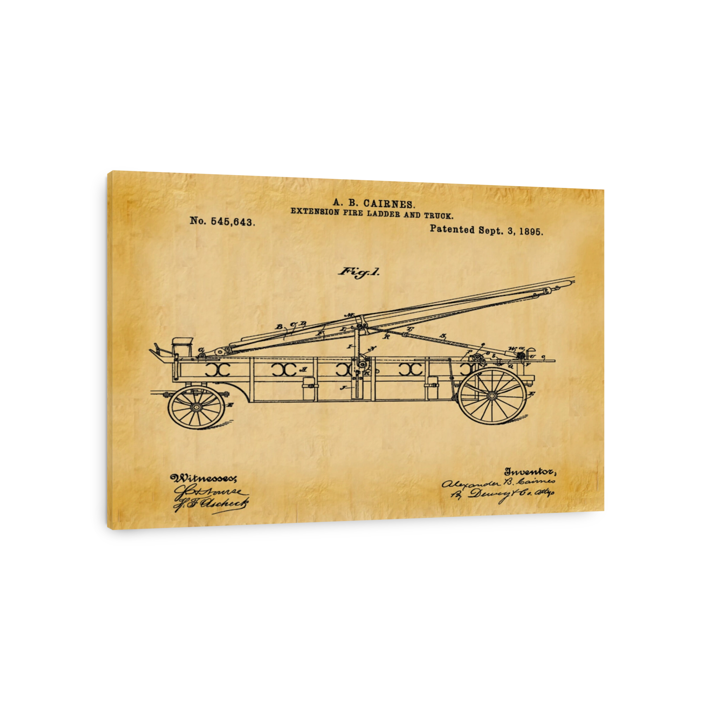 Vintage Fire Ladder Truck Blueprint Art