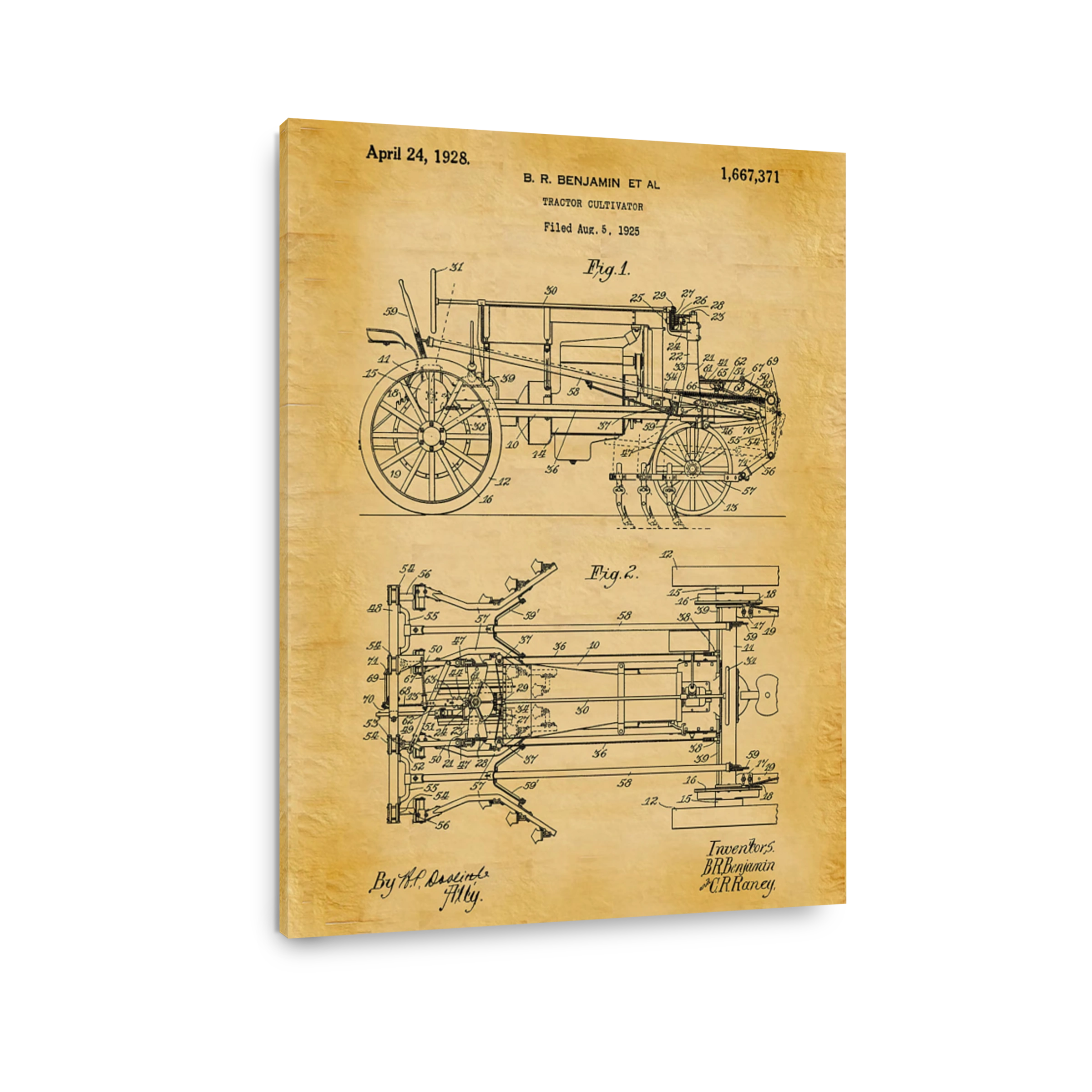 Vintage Tractor Cultivator Patent Art