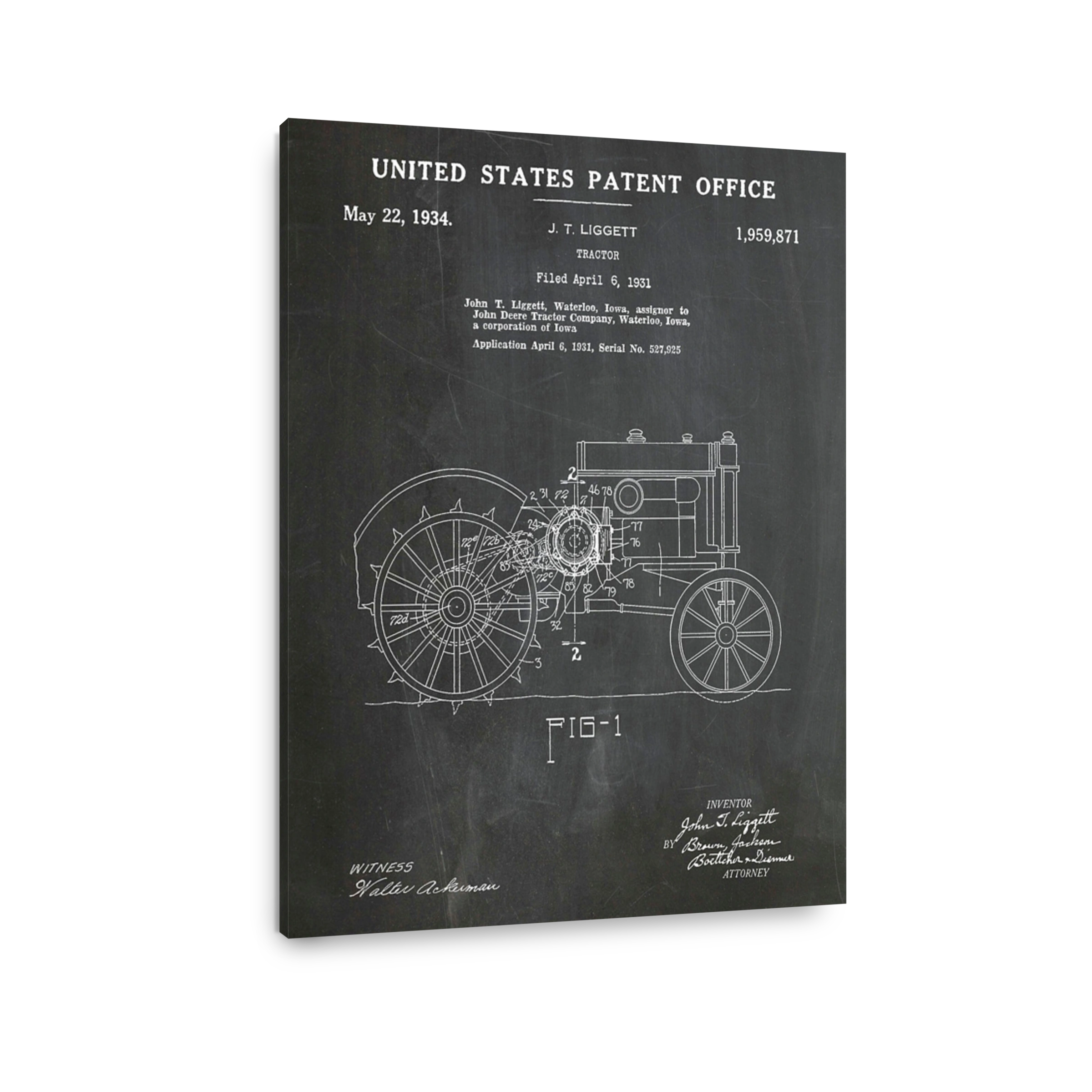 Vintage Tractor Patent Blueprint Art