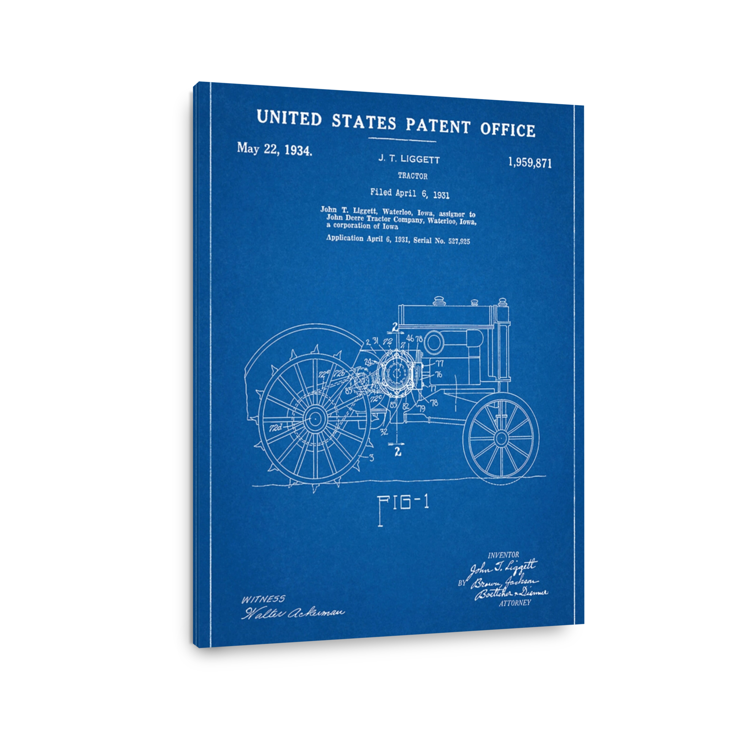 John Deere Tractor Patent Blueprint Art