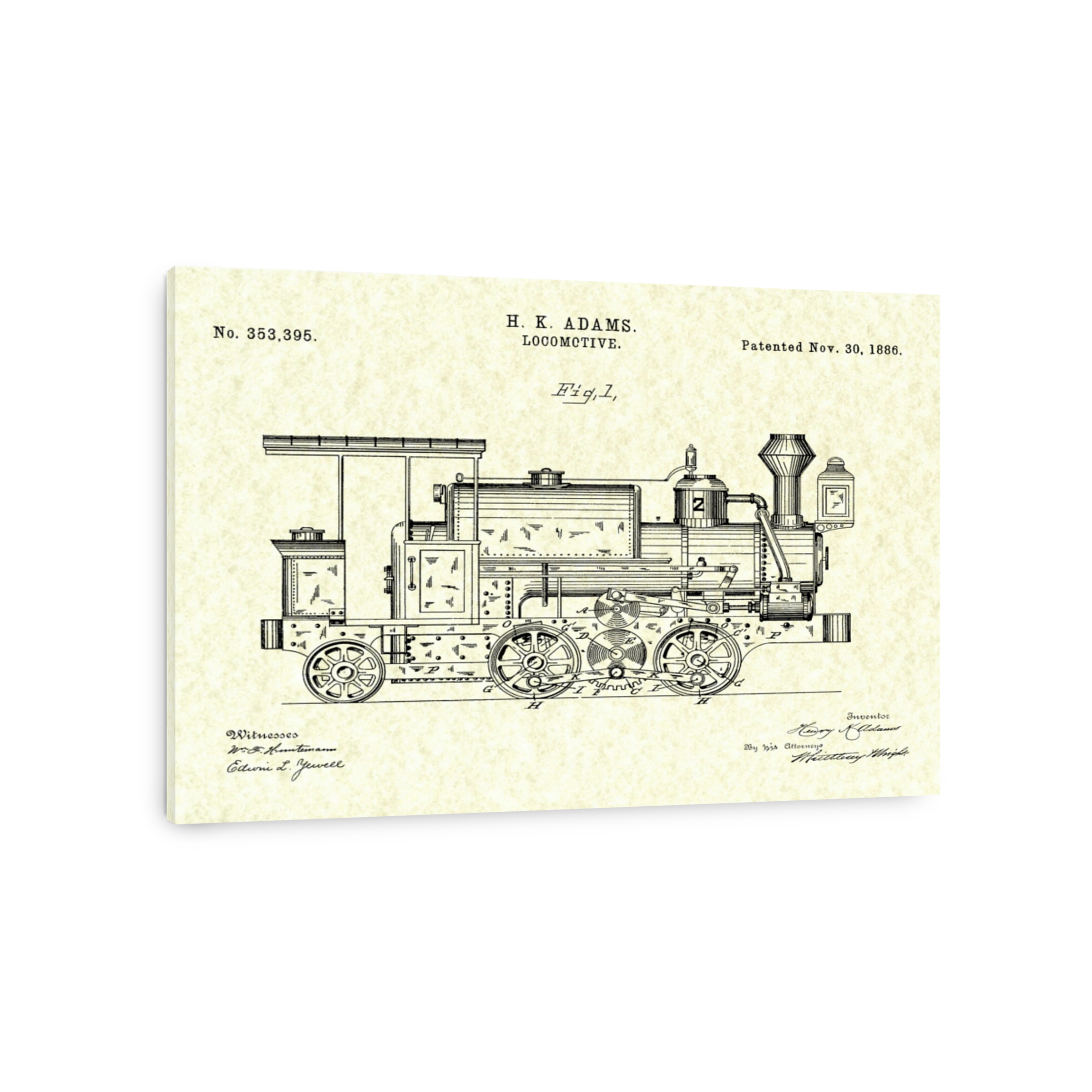Vintage Locomotive Blueprint Art