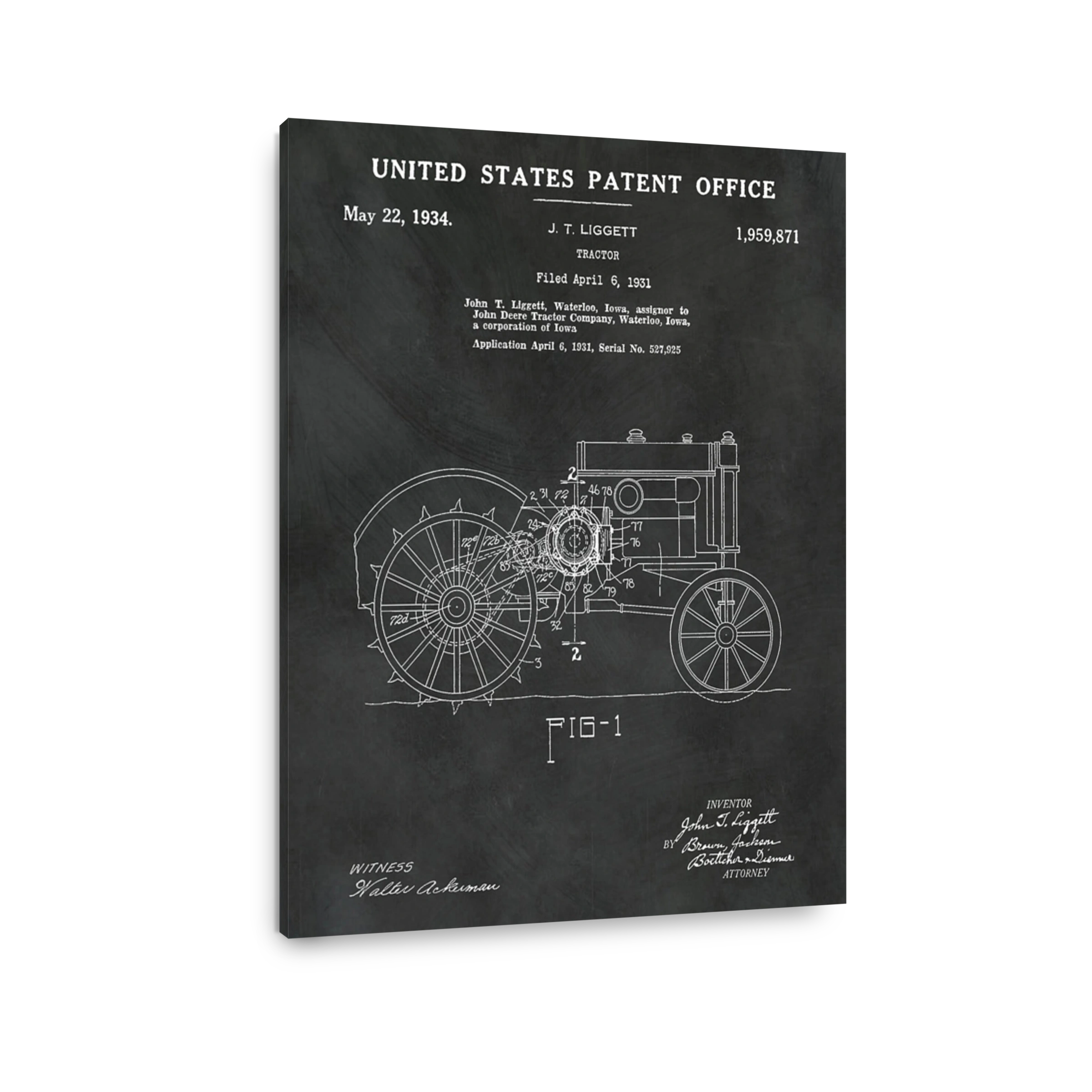 John Deere Tractor Patent Blueprint Art