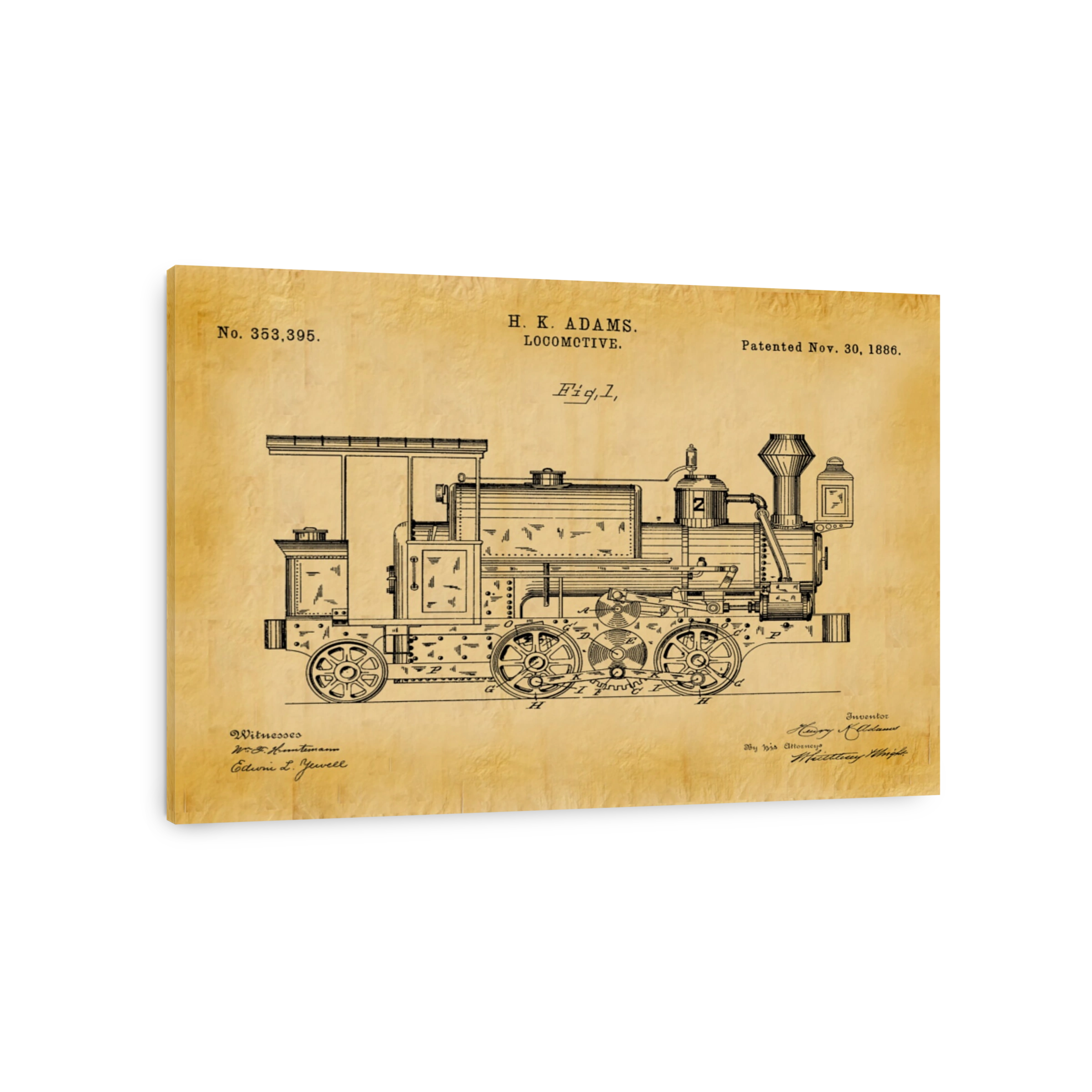 Vintage Locomotive Blueprint Patent Art