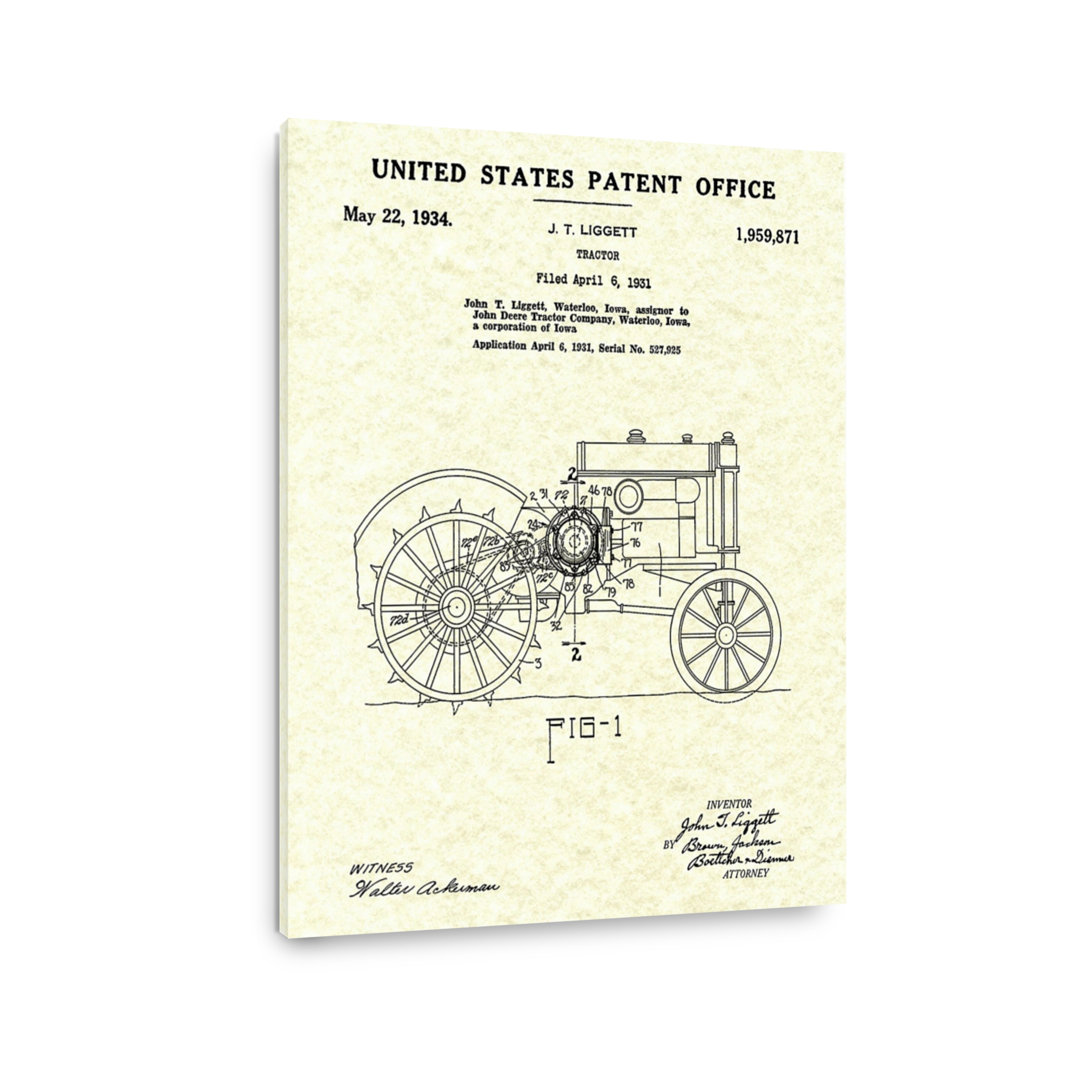 Vintage John Deere Tractor Patent Drawing
