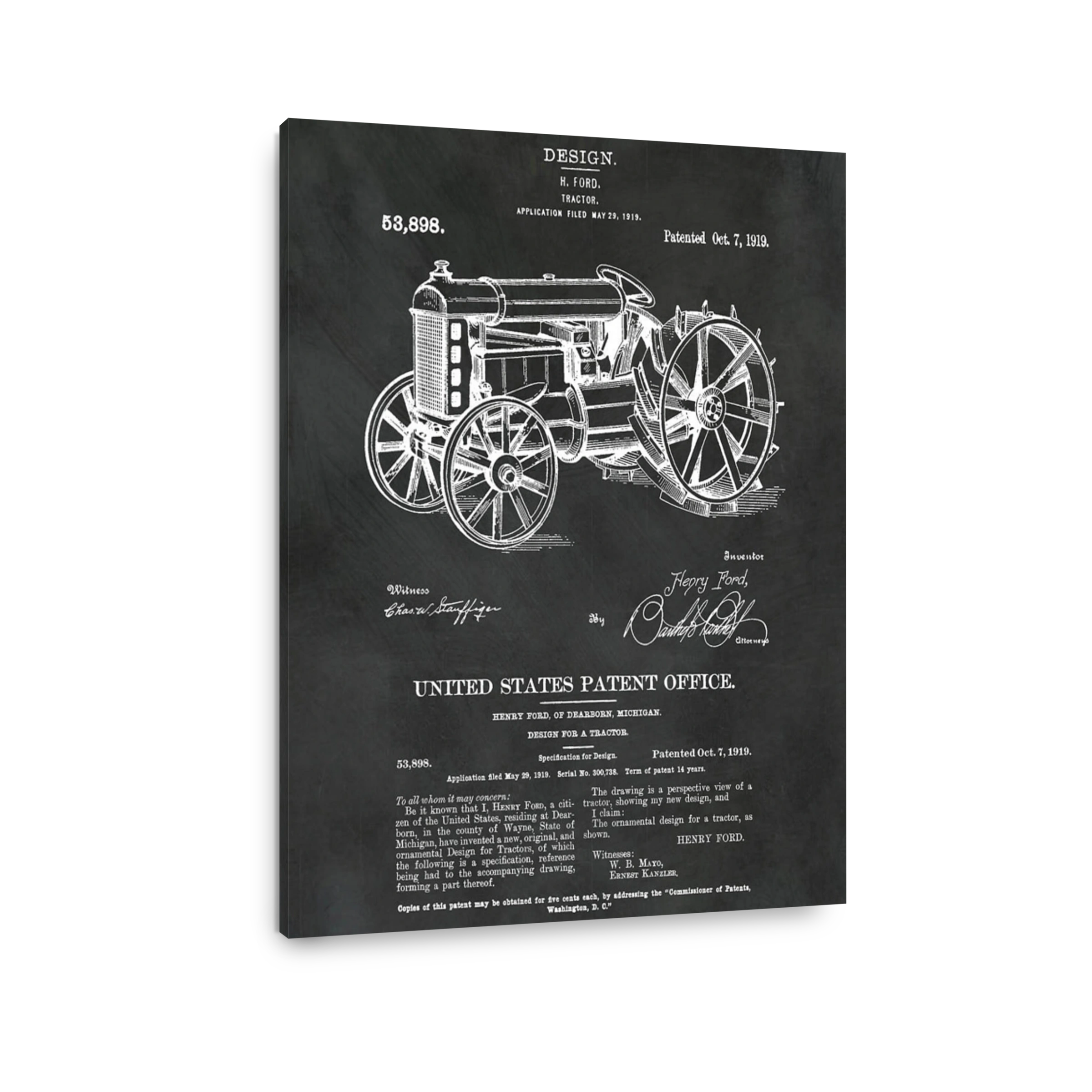 Vintage Ford Tractor Patent Drawing