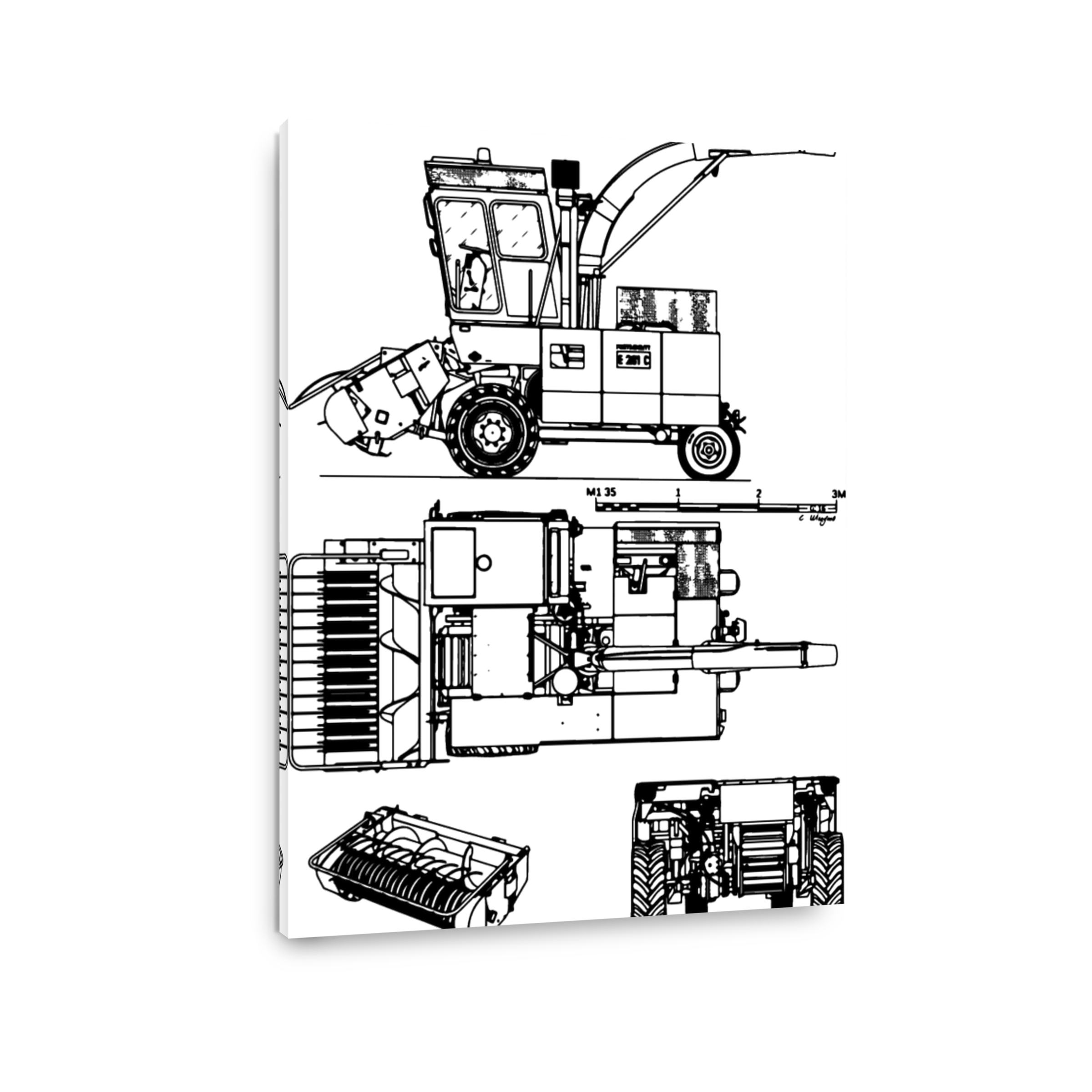 Forage Harvester Technical Blueprint Art