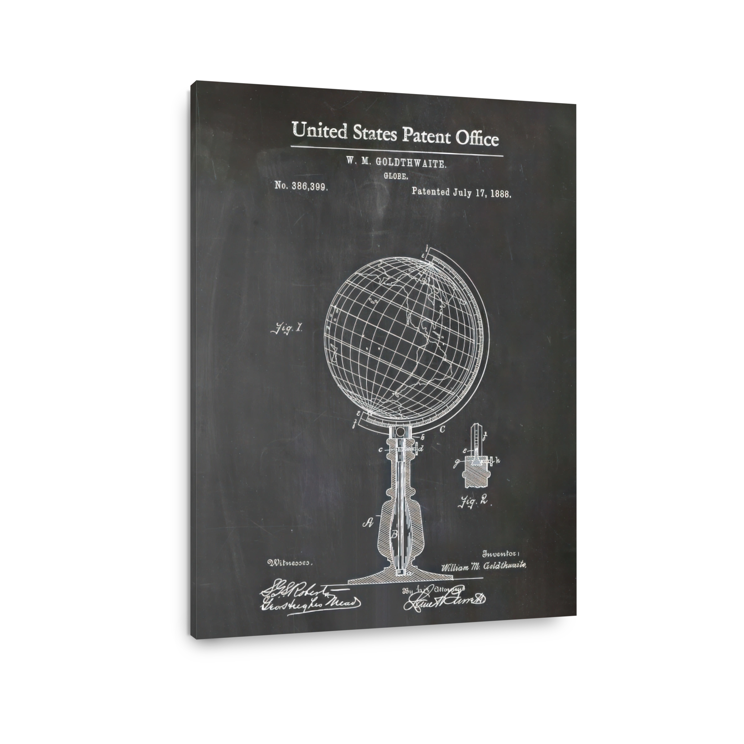 Vintage Globe Patent Blueprint Art