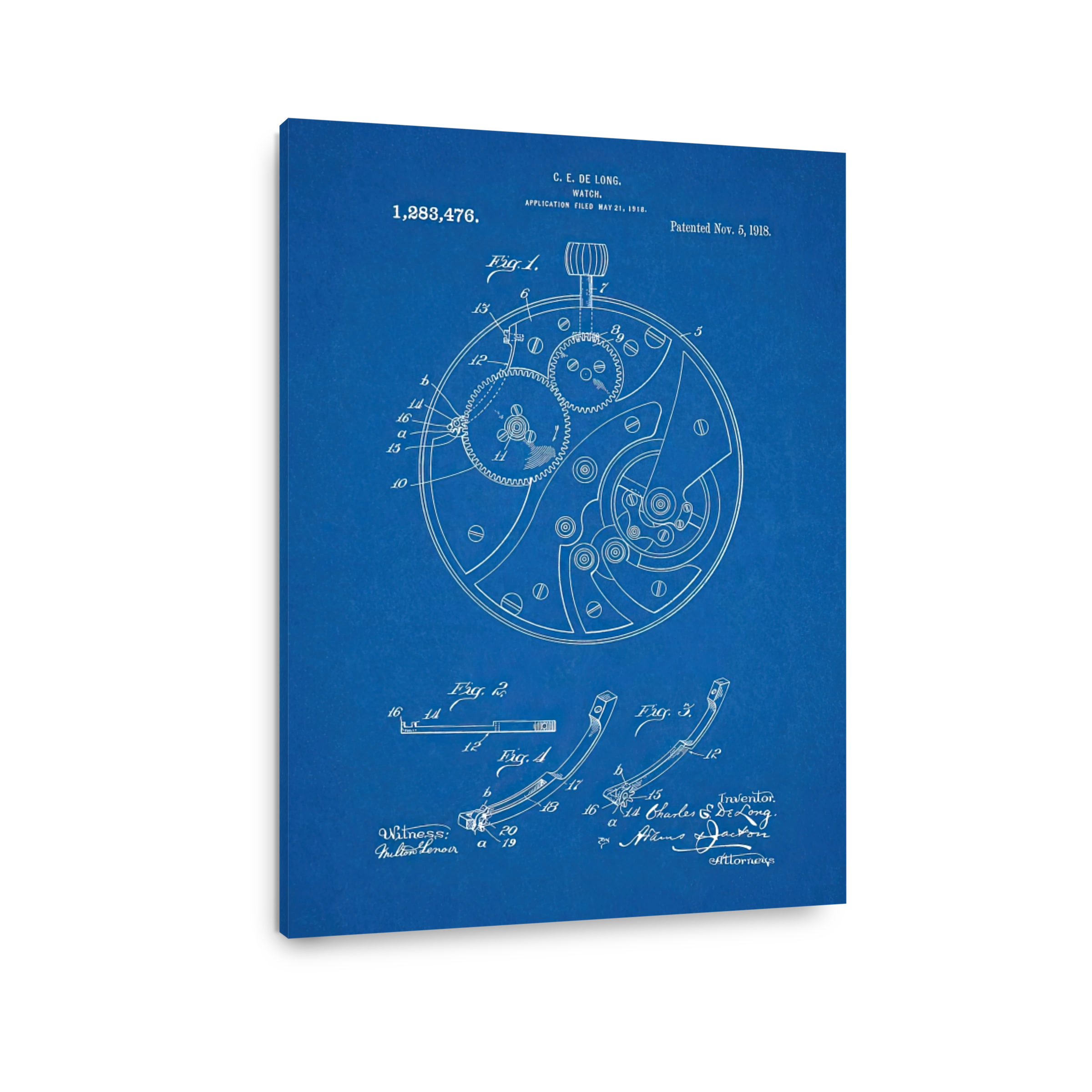 Vintage Watch Patent Blueprint Art