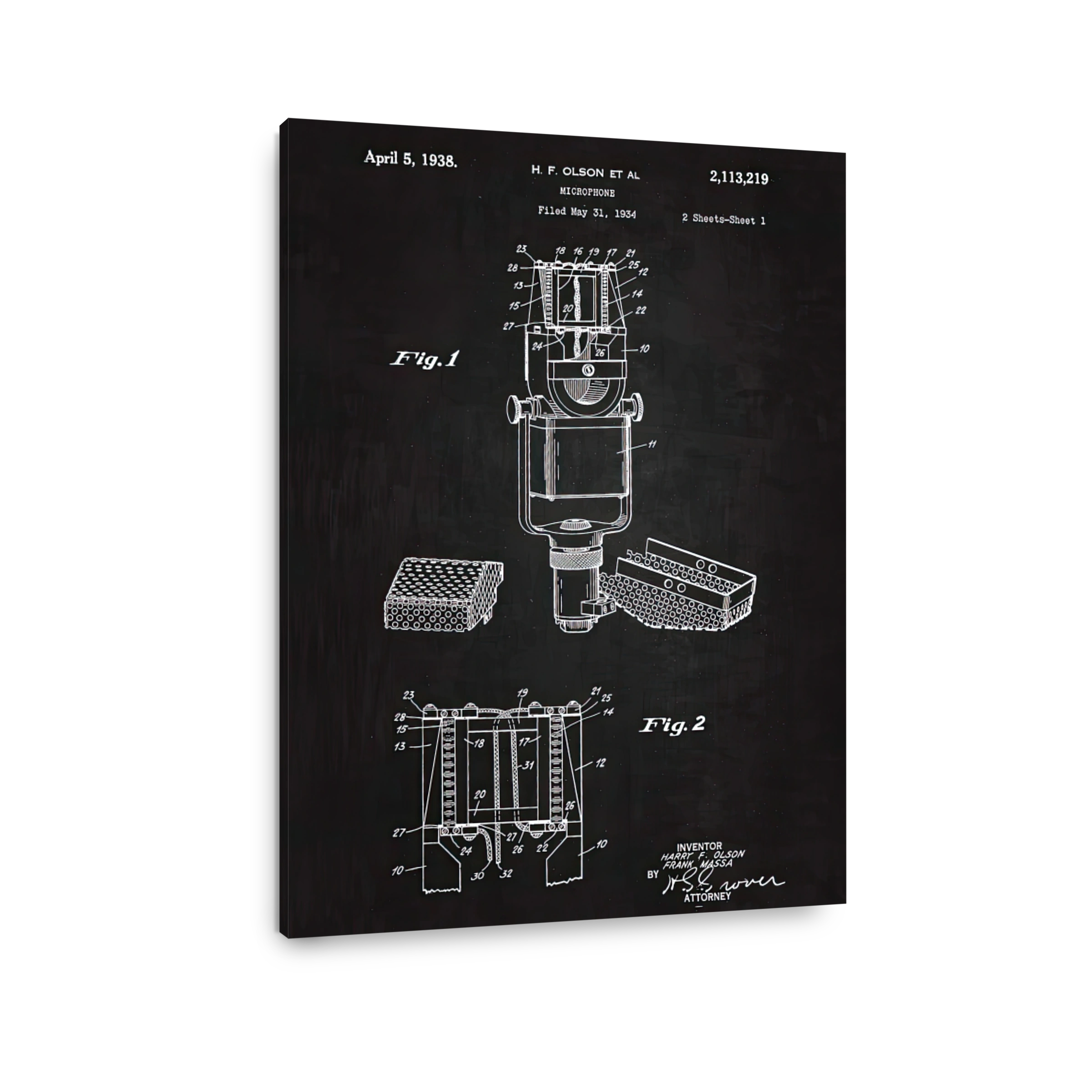 Vintage Microphone Blueprint Art