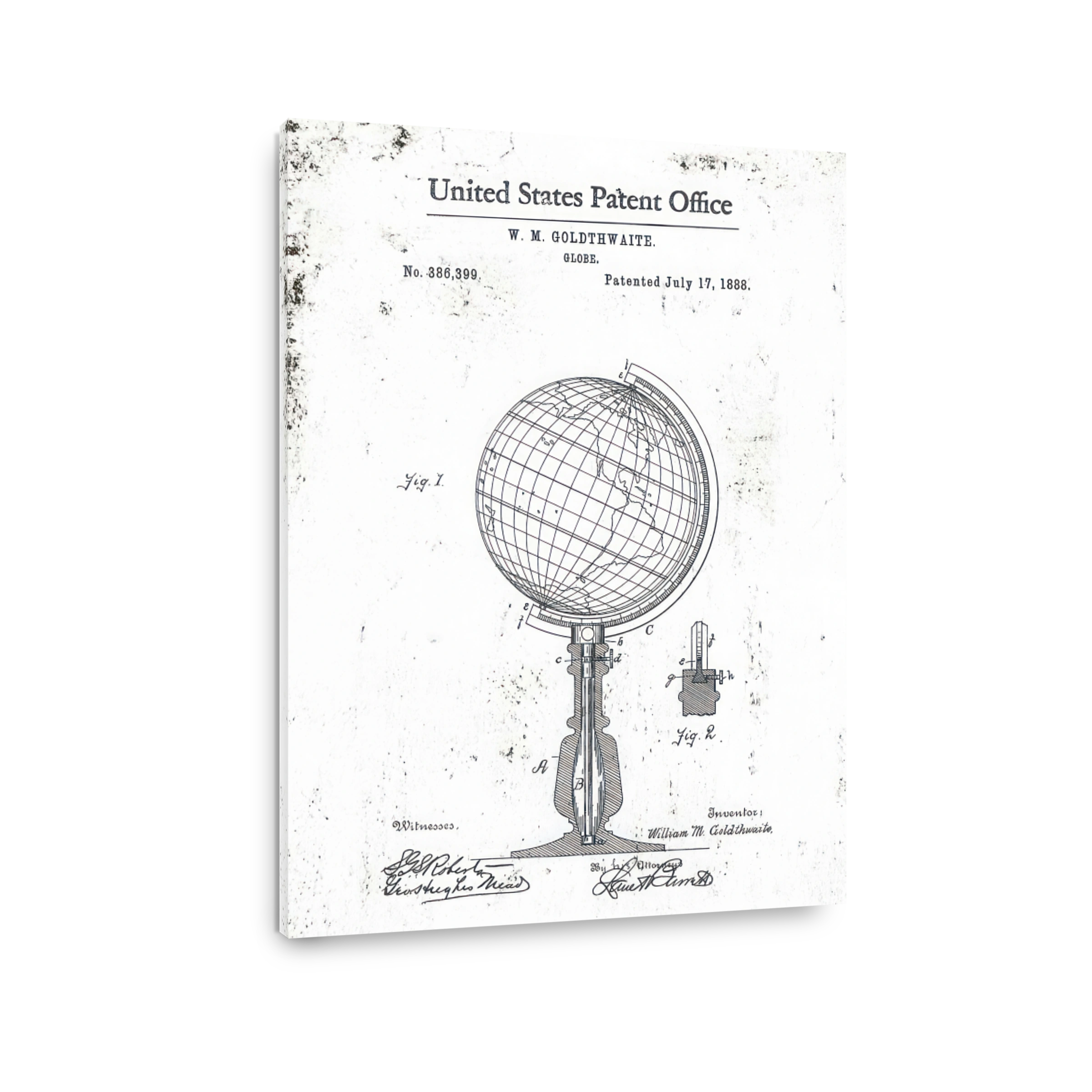 Vintage Globe Patent Blueprint Art