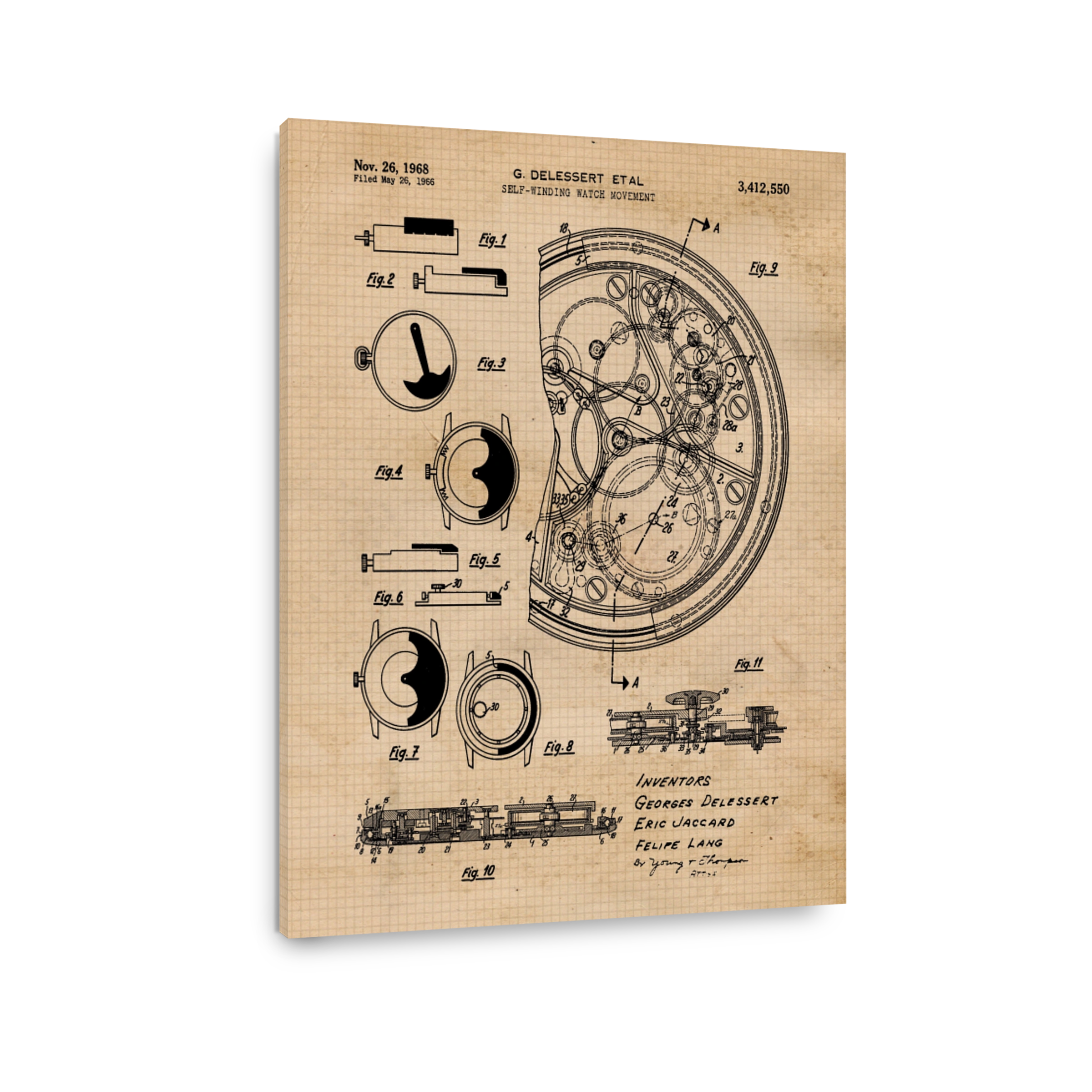 Vintage Self-Winding Watch Movement Blueprint