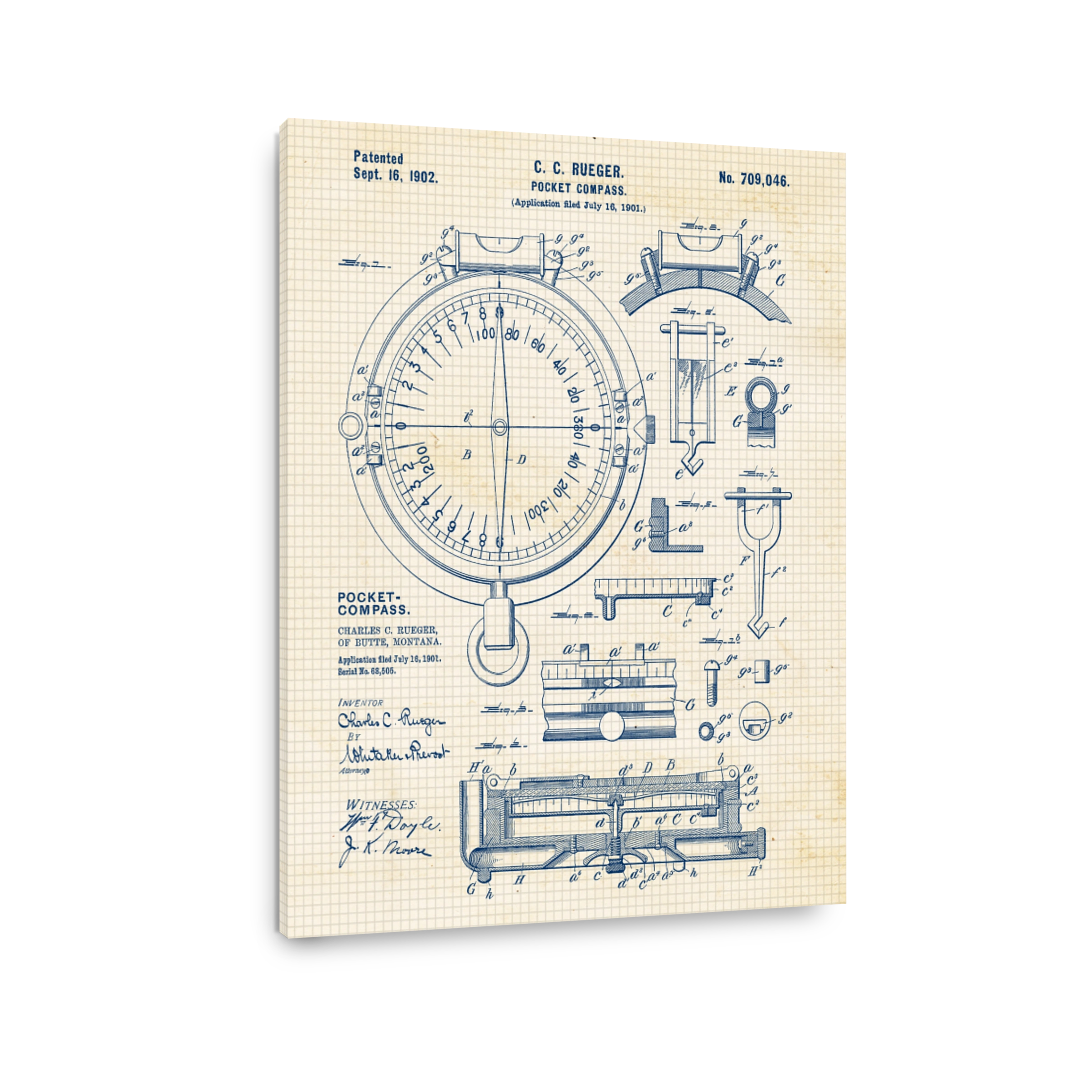 Vintage Pocket Compass Patent Drawing