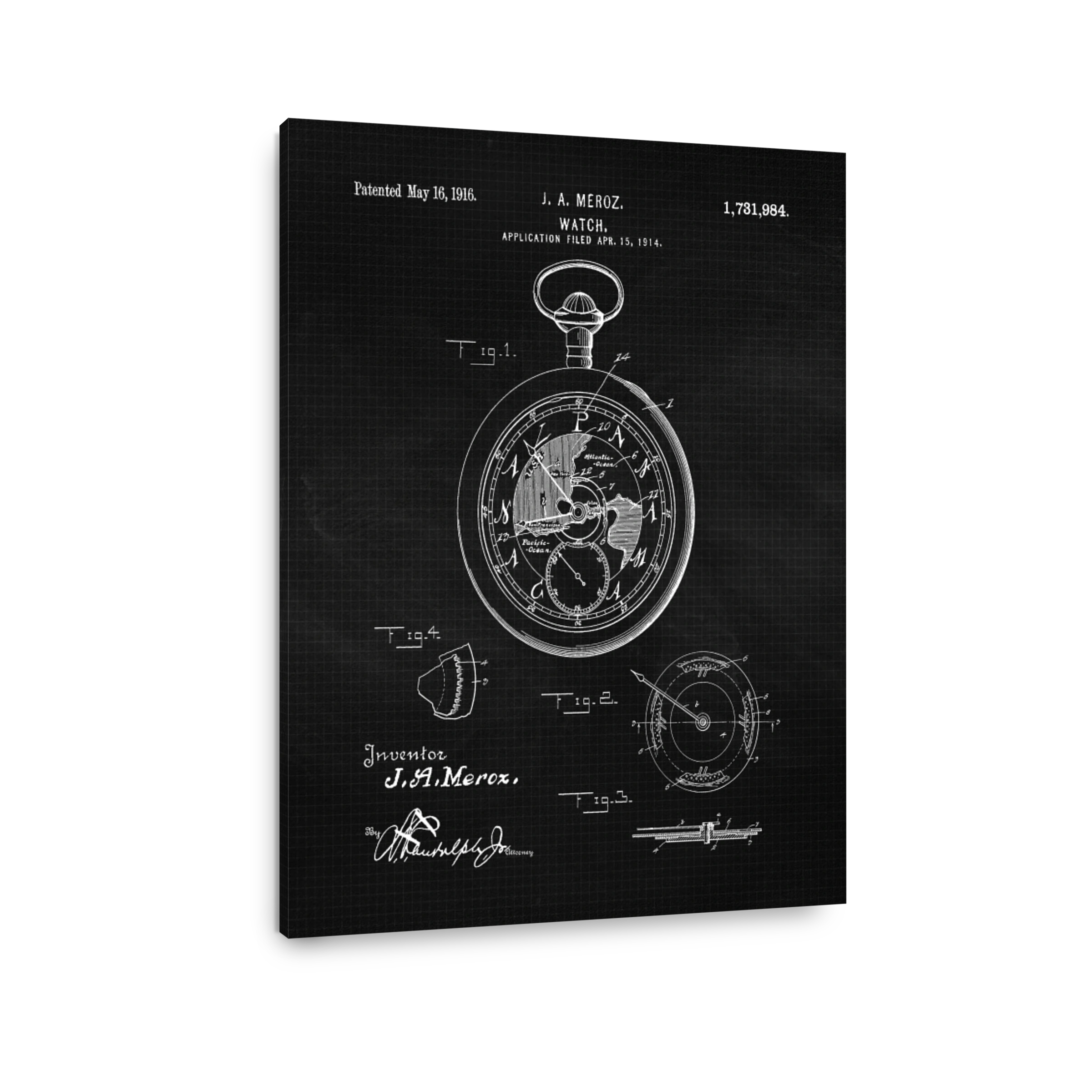 Vintage Watch Blueprint Art