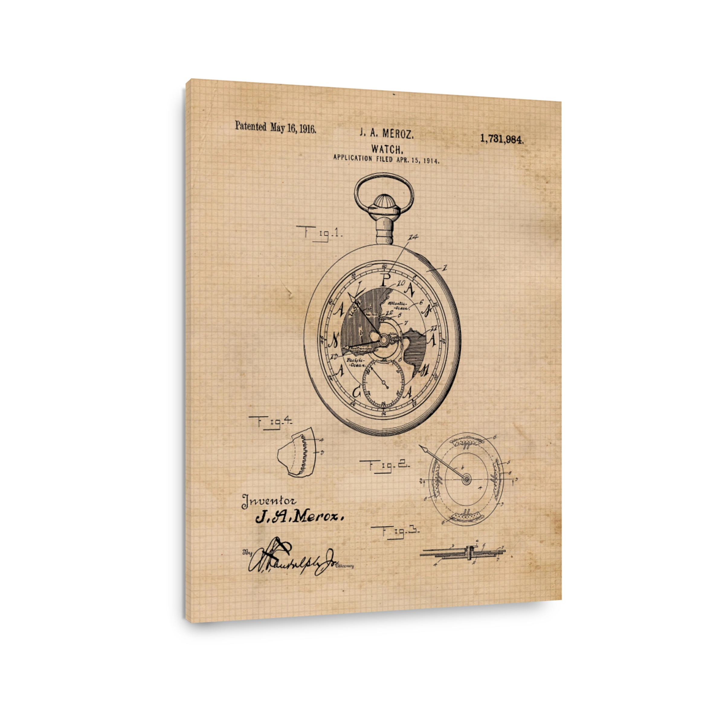 Vintage Watch Patent Drawing